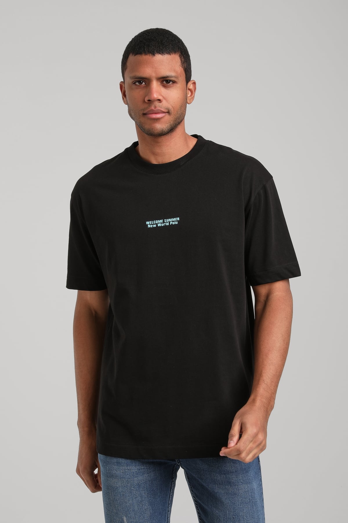 Bisiklet Yaka Siyah Oversize Tişört 24SSM20297