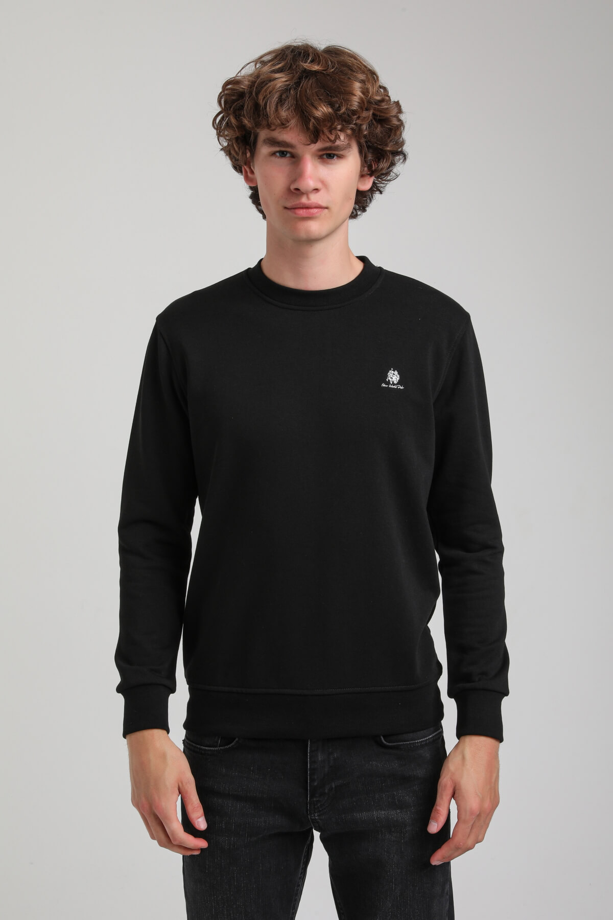 Bisiklet Yaka Siyah Regular Custom Sweatshirt 23FWM60141