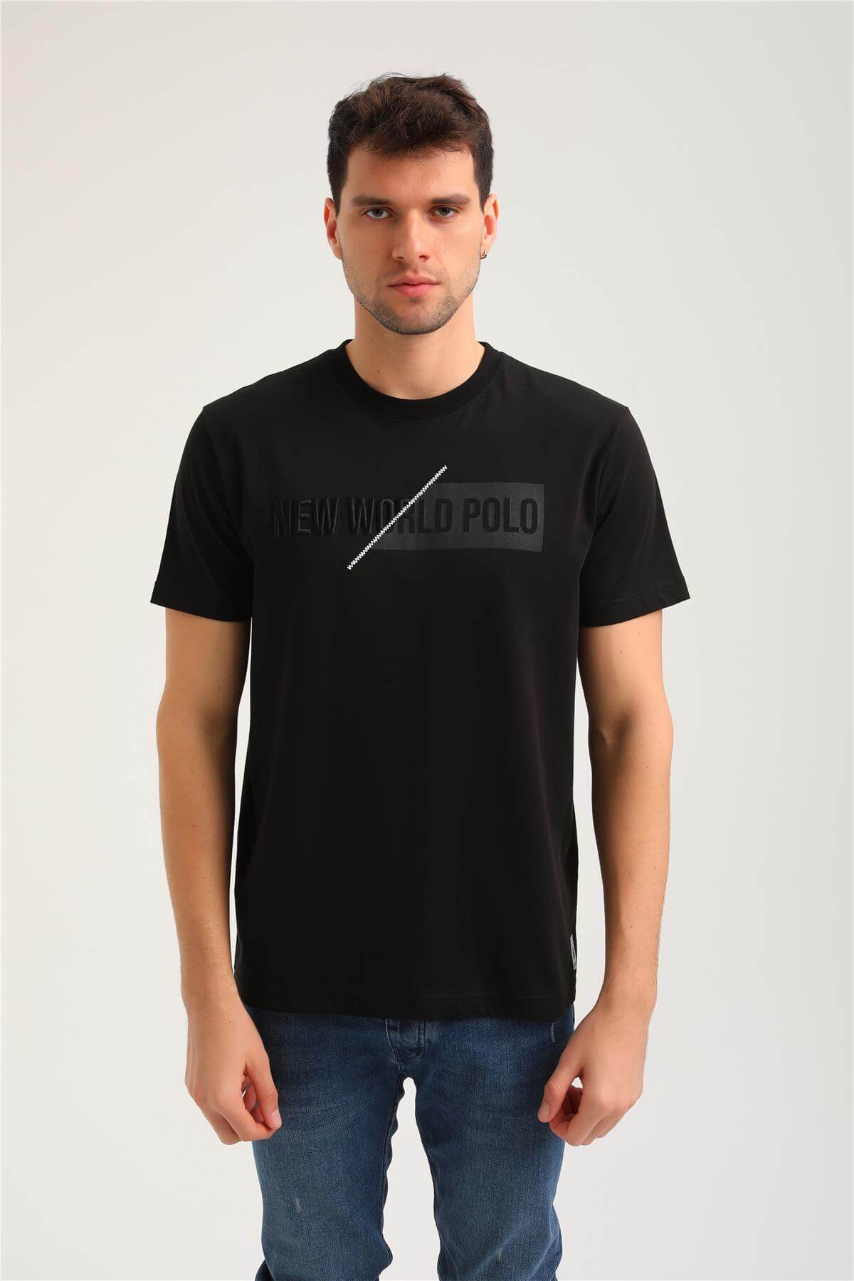 Bisiklet Yaka Siyah Regular Custom Tişört 24SSM20266