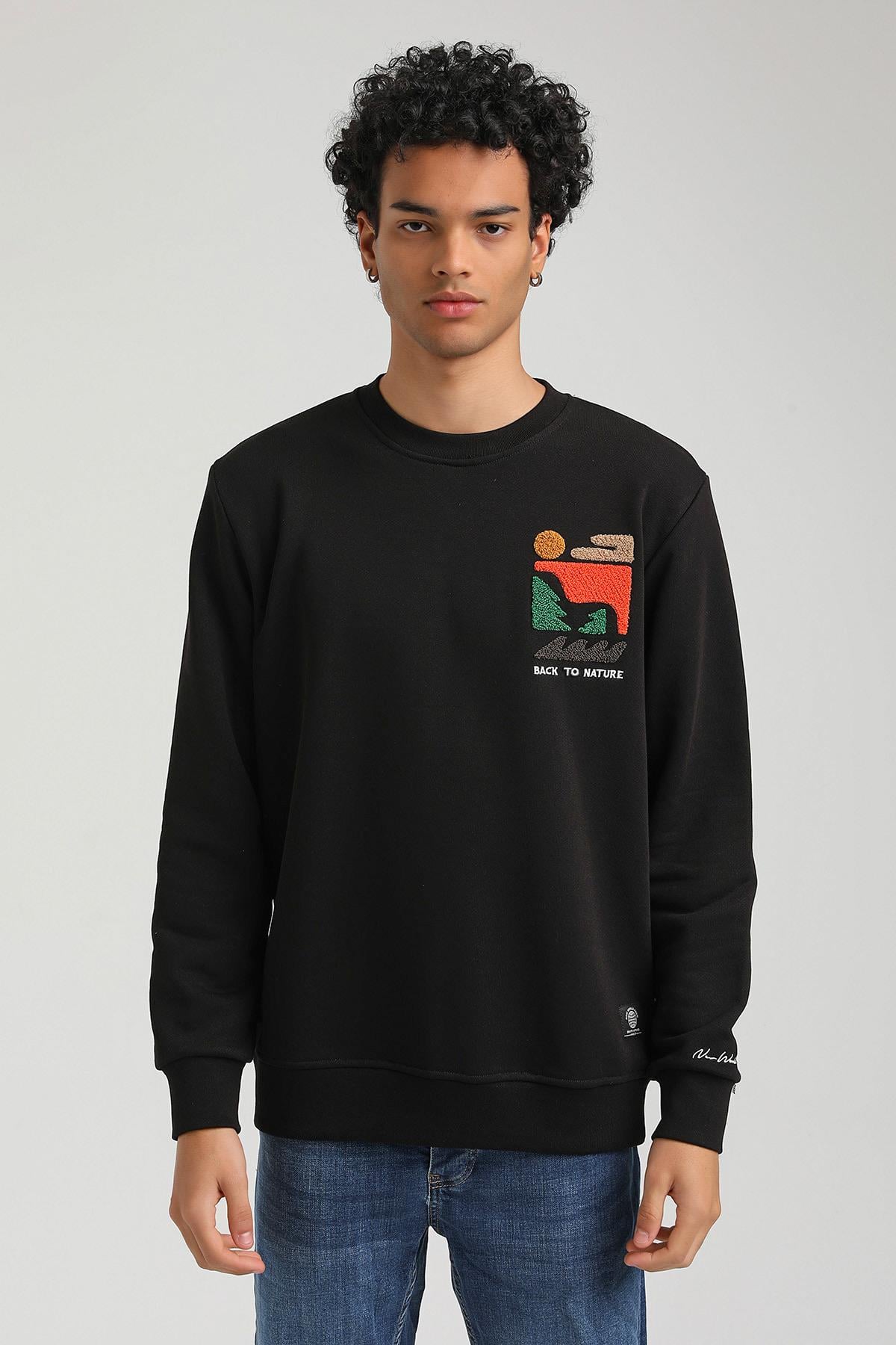 Bisiklet Yaka Siyah Slim Fit Sweatshirt 23FWM60151