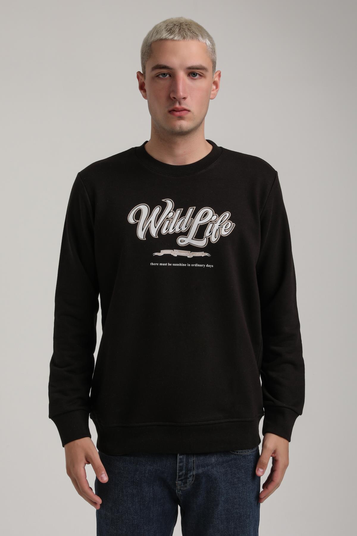 Bisiklet Yaka Siyah Slim Fit Sweatshirt 24FWM60195