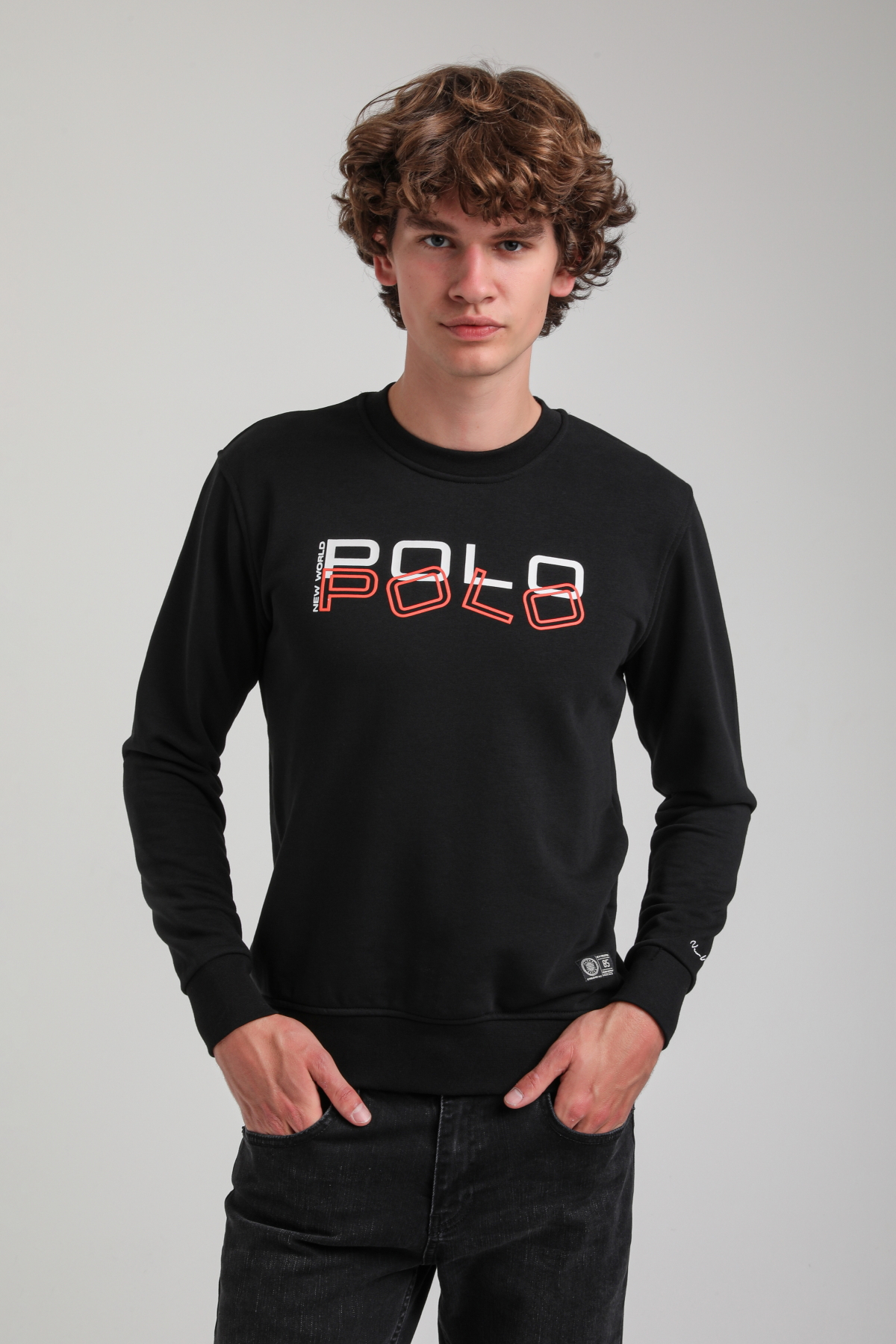 Bisiklet Yaka Siyah Slim Fit Sweatshirt 23FWM60166