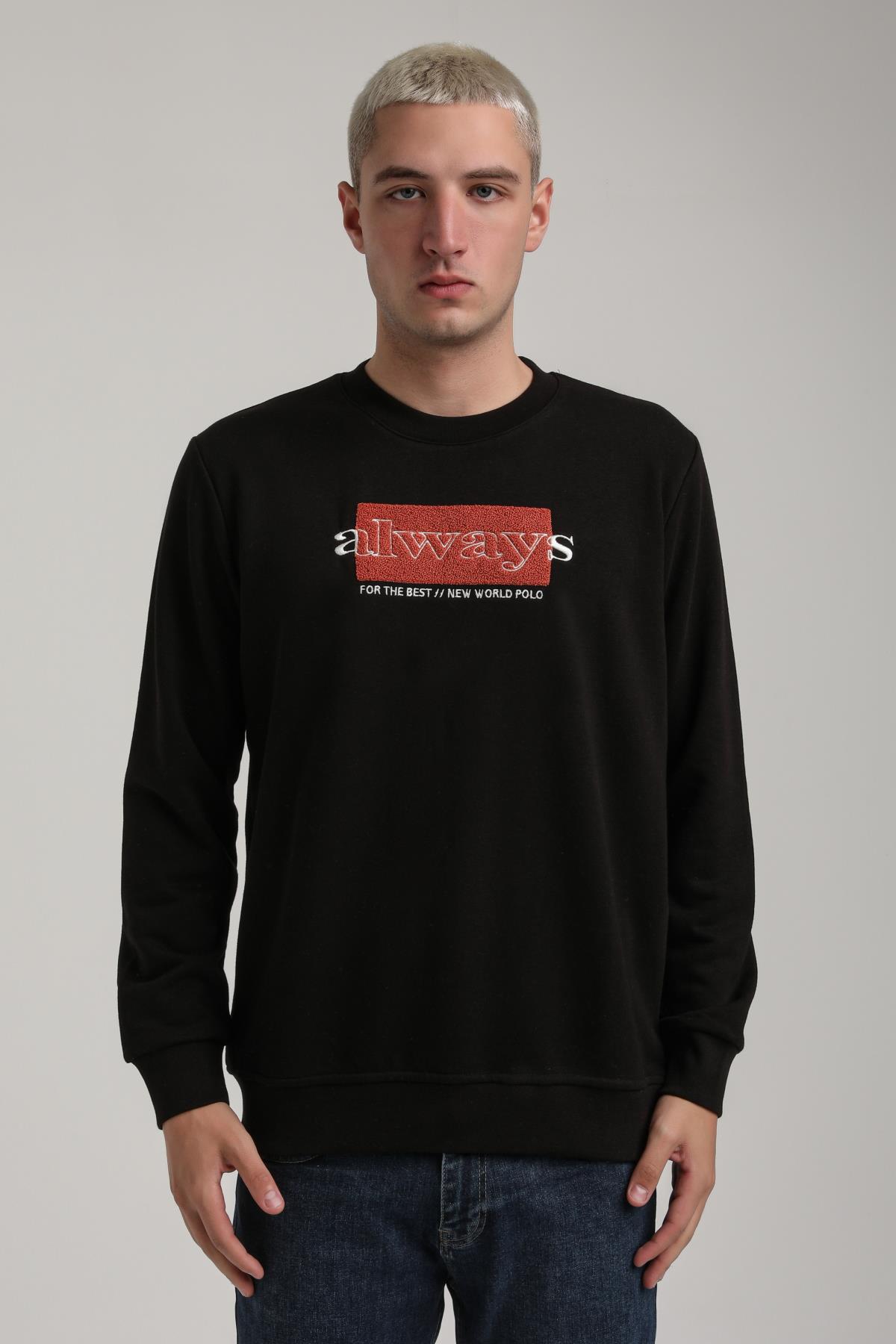 Bisiklet Yaka Siyah Slim Fit Sweatshirt 24FWM60201