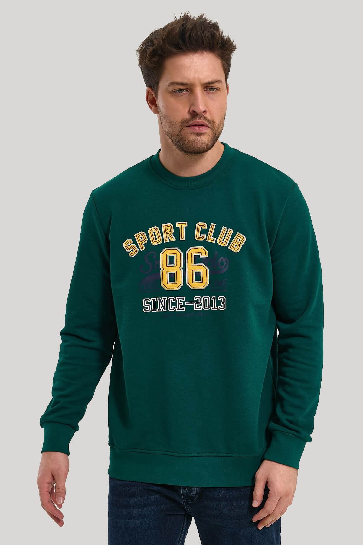 Bisiklet Yaka Yeşil Slim Fit Sweatshirt 23FWM60159