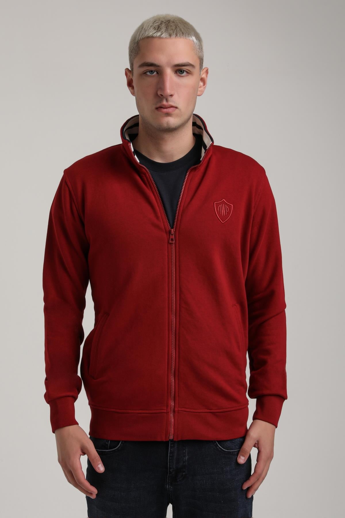 Dik Yaka Bordo Slim Fit Sweatshirt 24FWM60196