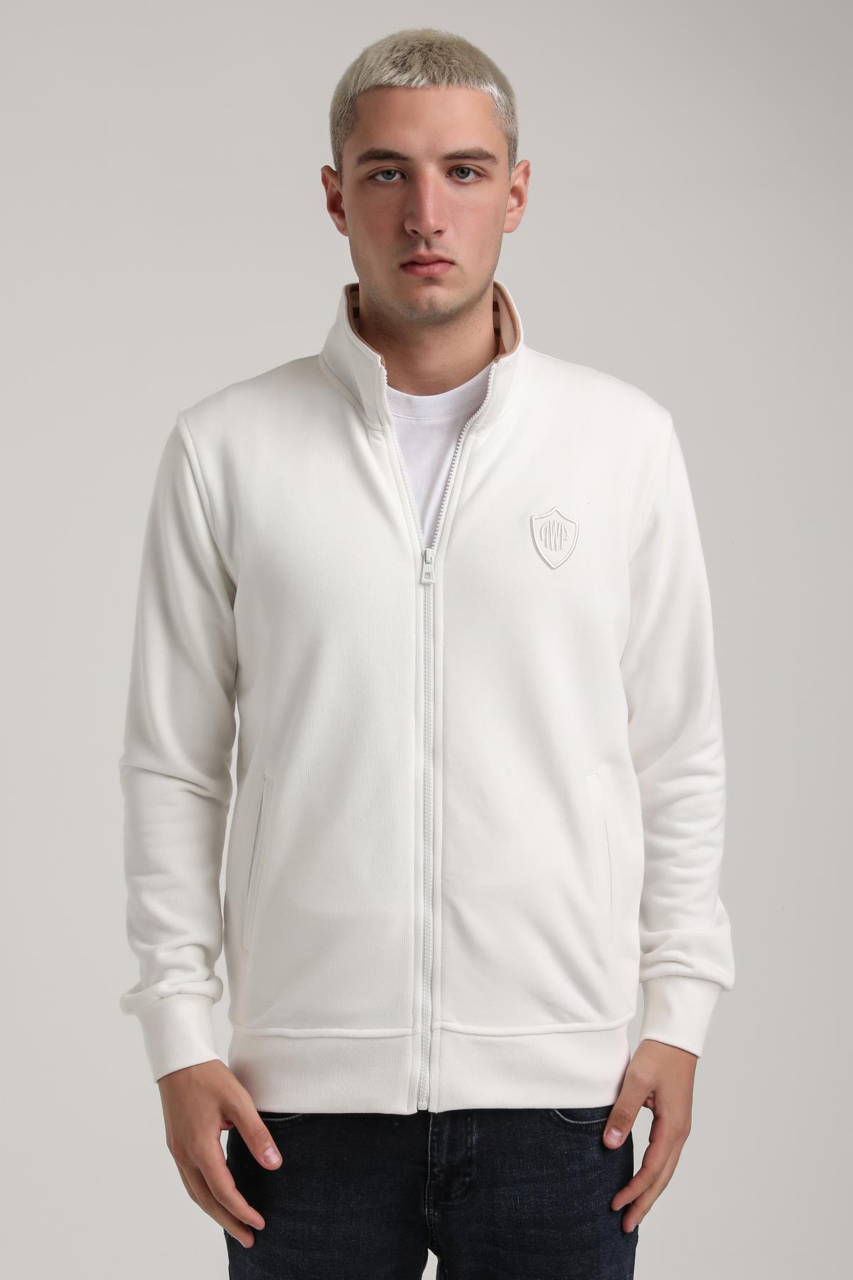 Dik Yaka Ekru Slim Fit Sweatshirt 24FWM60196