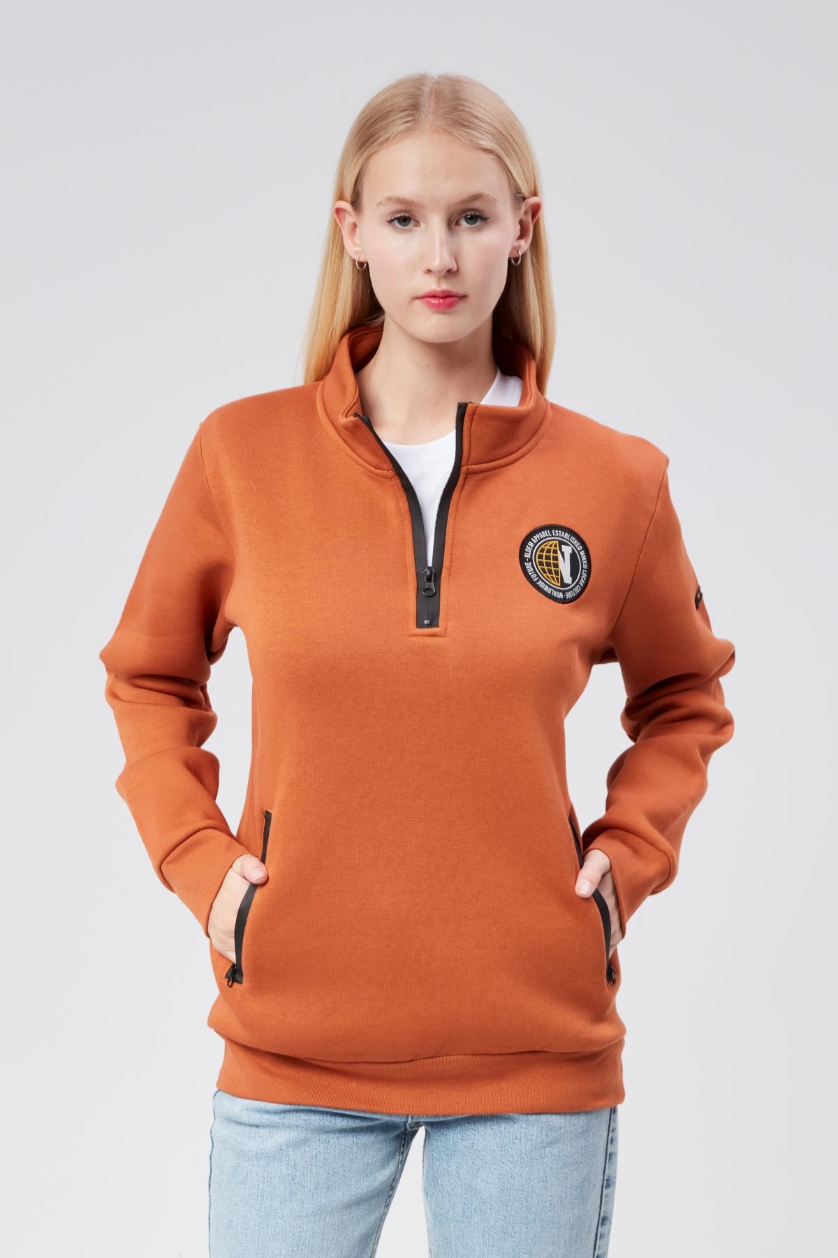 Dik Yaka Kadın Kiremit Slim Fit Sweatshirt 24FWW64083