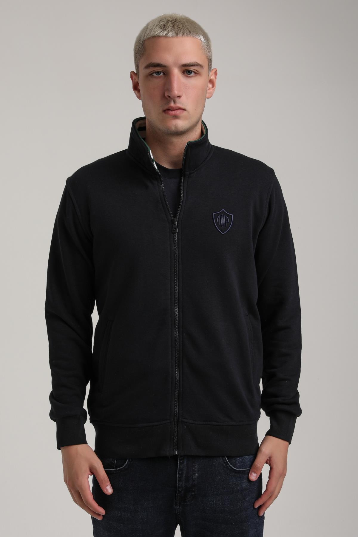 Dik Yaka Lacivert Slim Fit Sweatshirt 24FWM60196