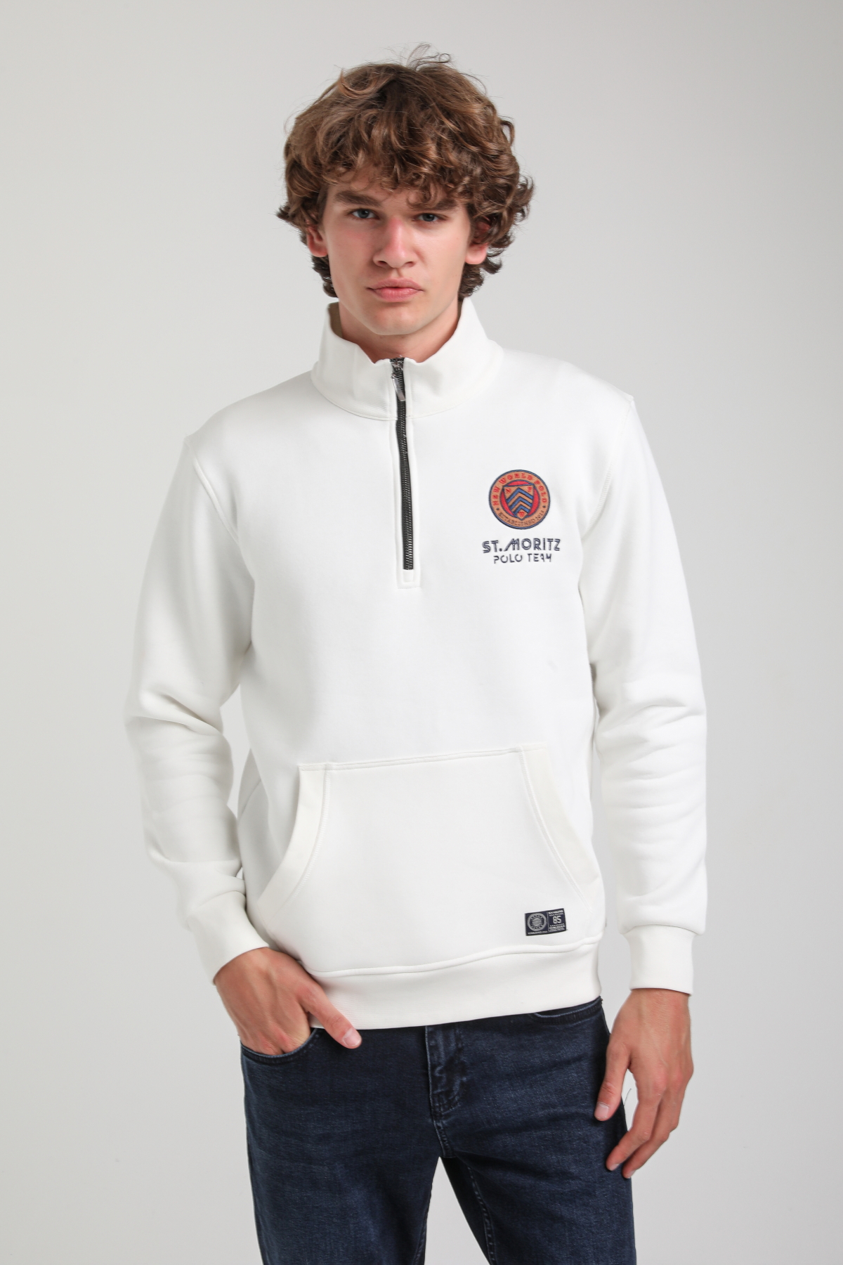 Ekru Slim Fit Half-Zip Sweatshirt 23FWM64064