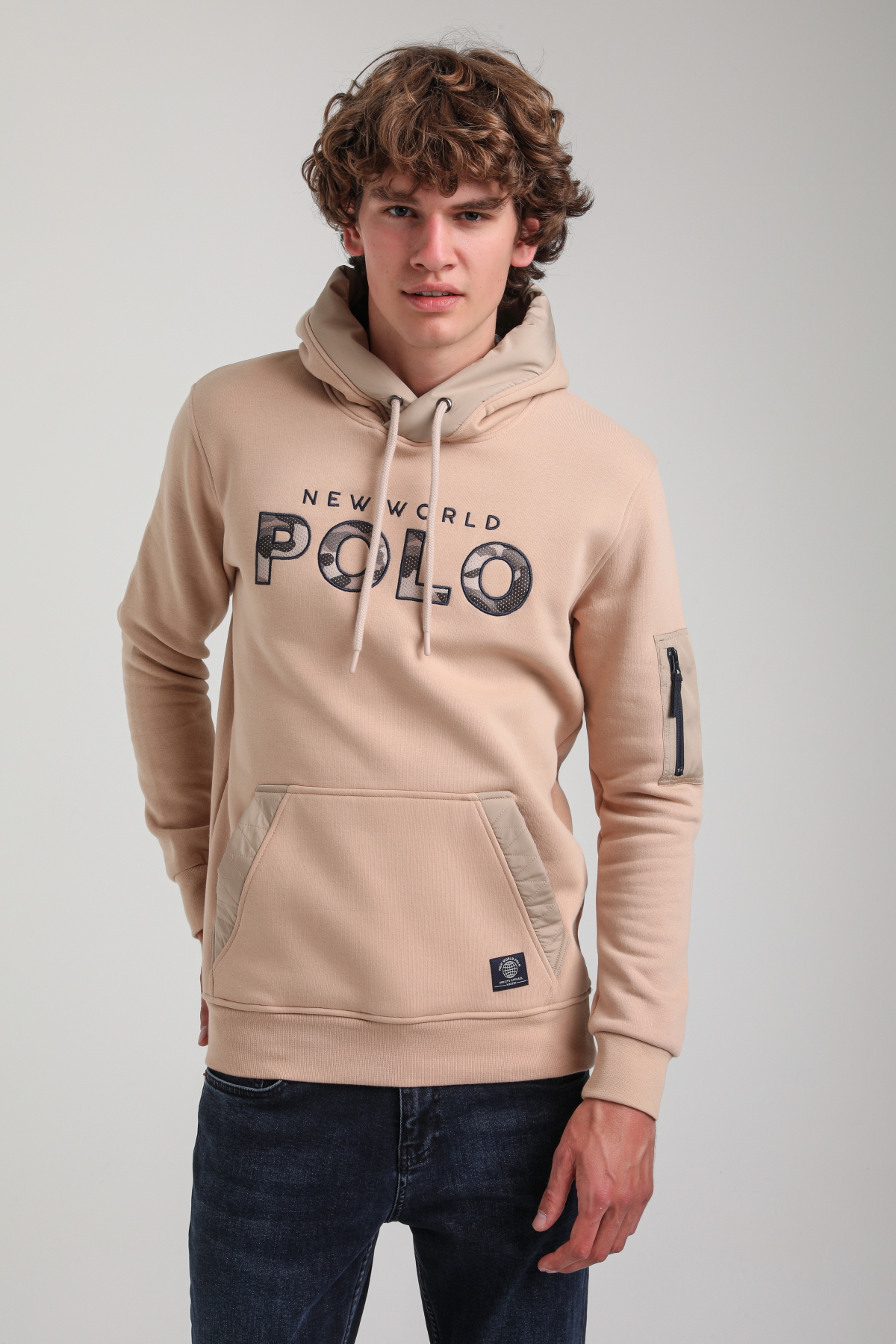 Kapüşonlu Bej Slim Fit Hoodie 23FWM64061