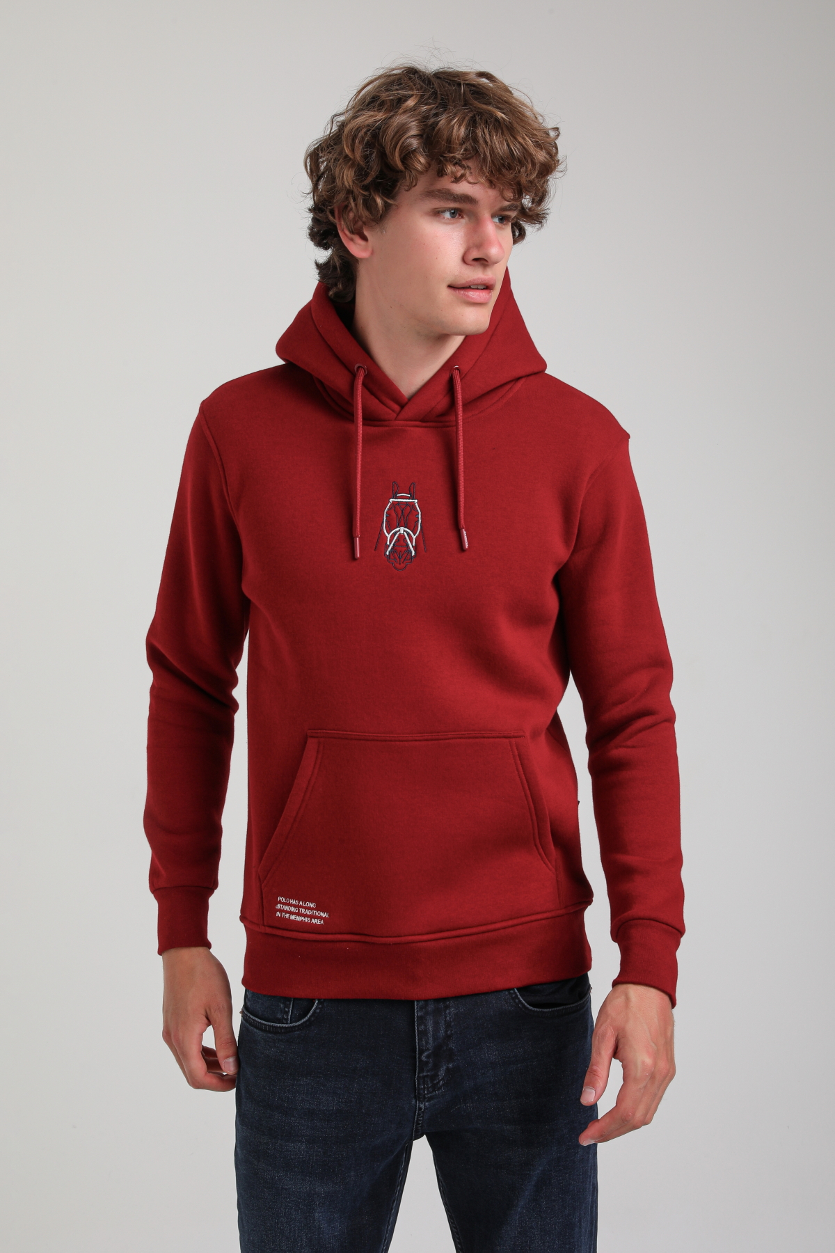 Kapüşonlu Bordo Slim Fit Hoodie 23FWM64046