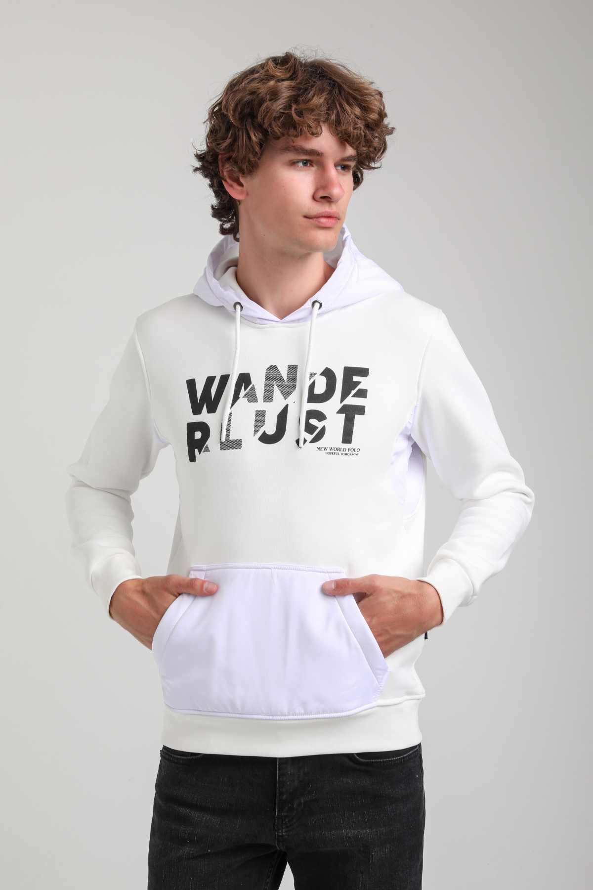 Kapüşonlu Ekru Slim Fit Hoodie 23FWM64059