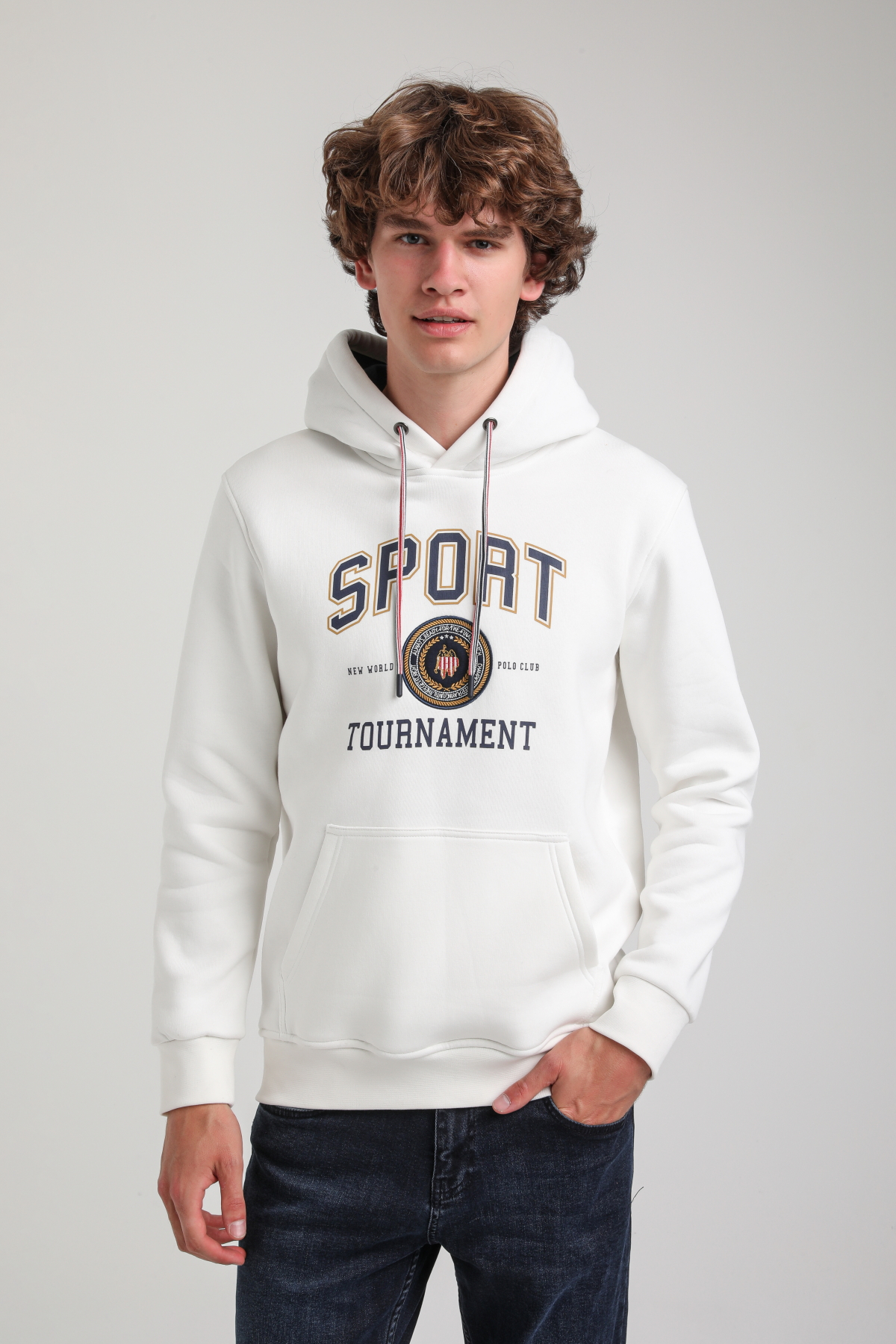 Kapüşonlu Ekru Slim Fit Hoodie 23FWM64052