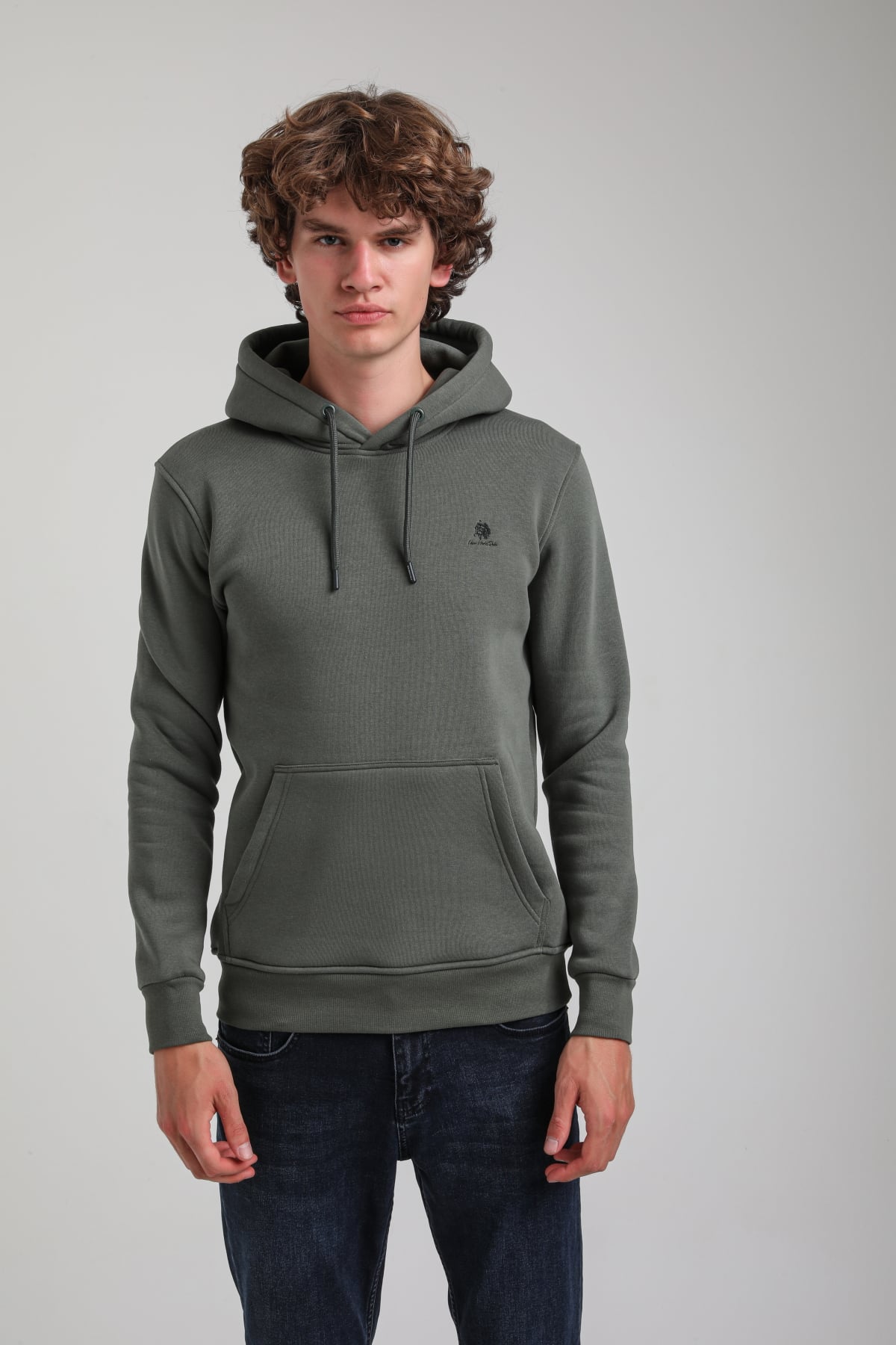 Kapüşonlu Haki Slim Fit Hoodie 23FWM64069