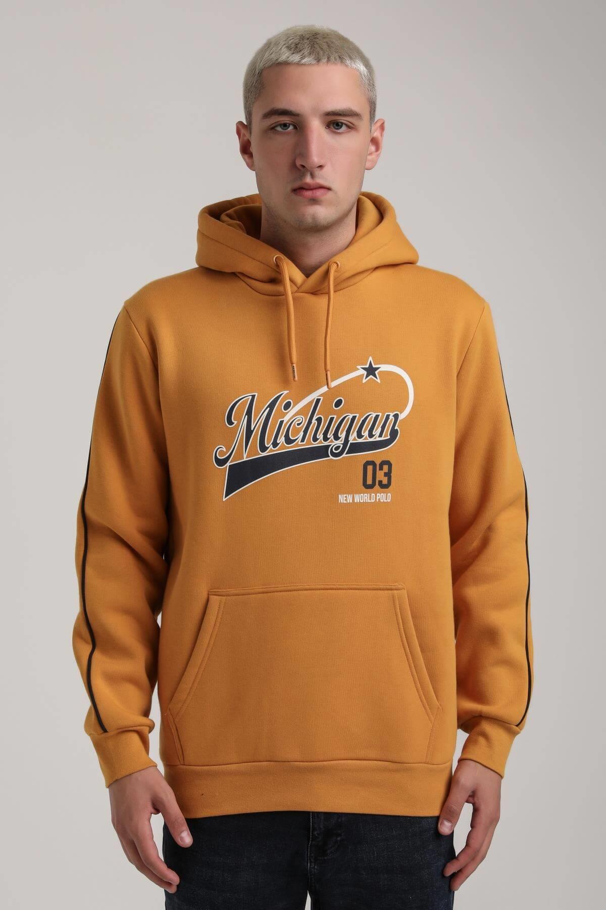 Kapüşonlu Hardal Slim Fit Full-Zip Sweatshirt 24FWM64079