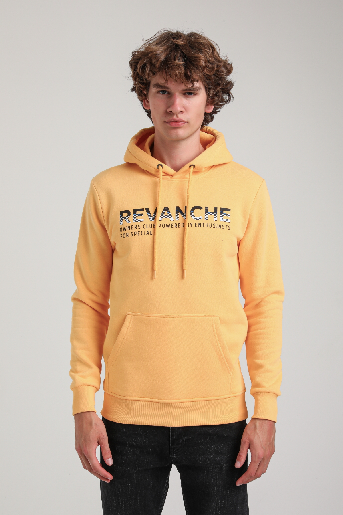 Kapüşonlu Hardal Slim Fit Hoodie 23FWM64062