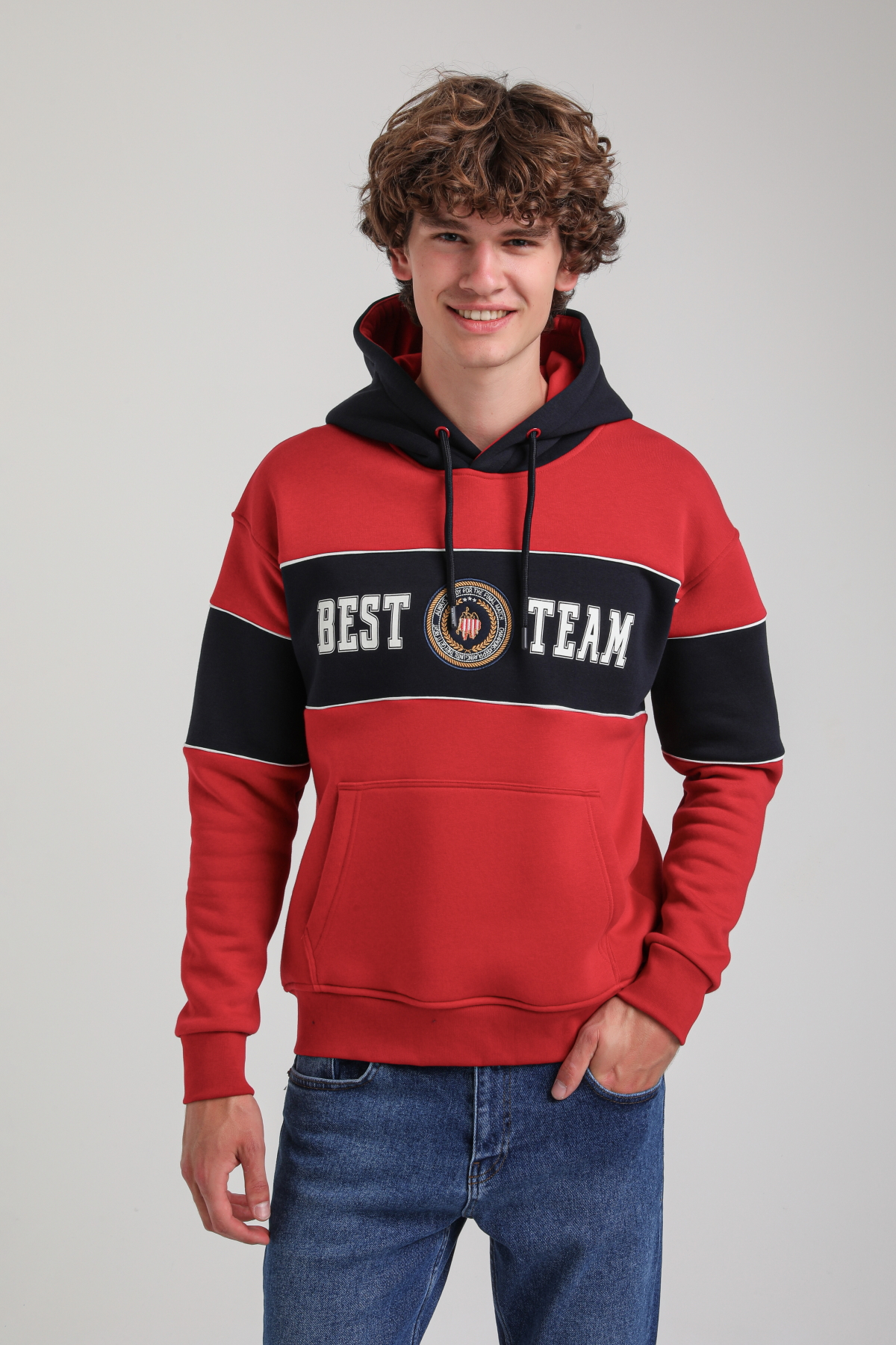 Kapüşonlu Kırmızı Slim Fit Hoodie 23FWM64056