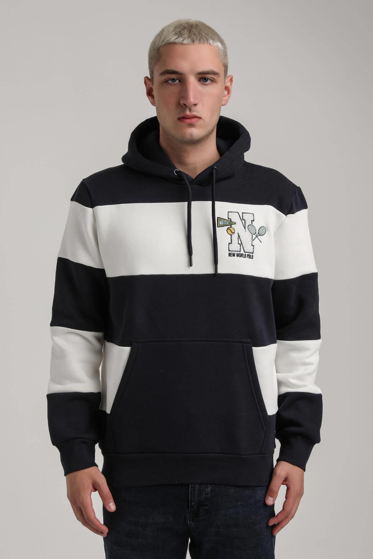 Kapüşonlu Lacivert Slim Fit Full-Zip Sweatshirt 24FWM64077