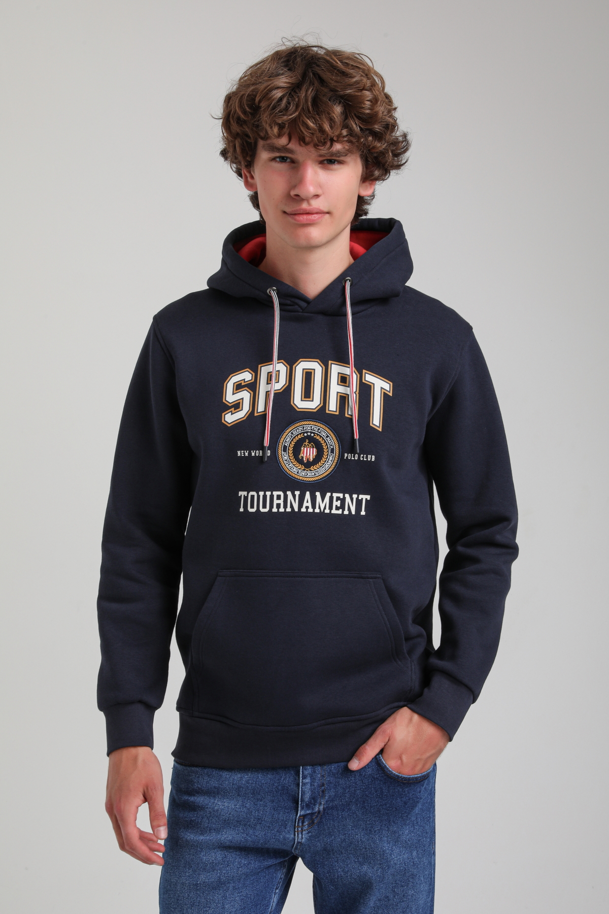 Kapüşonlu Lacivert Slim Fit Hoodie 23FWM64052