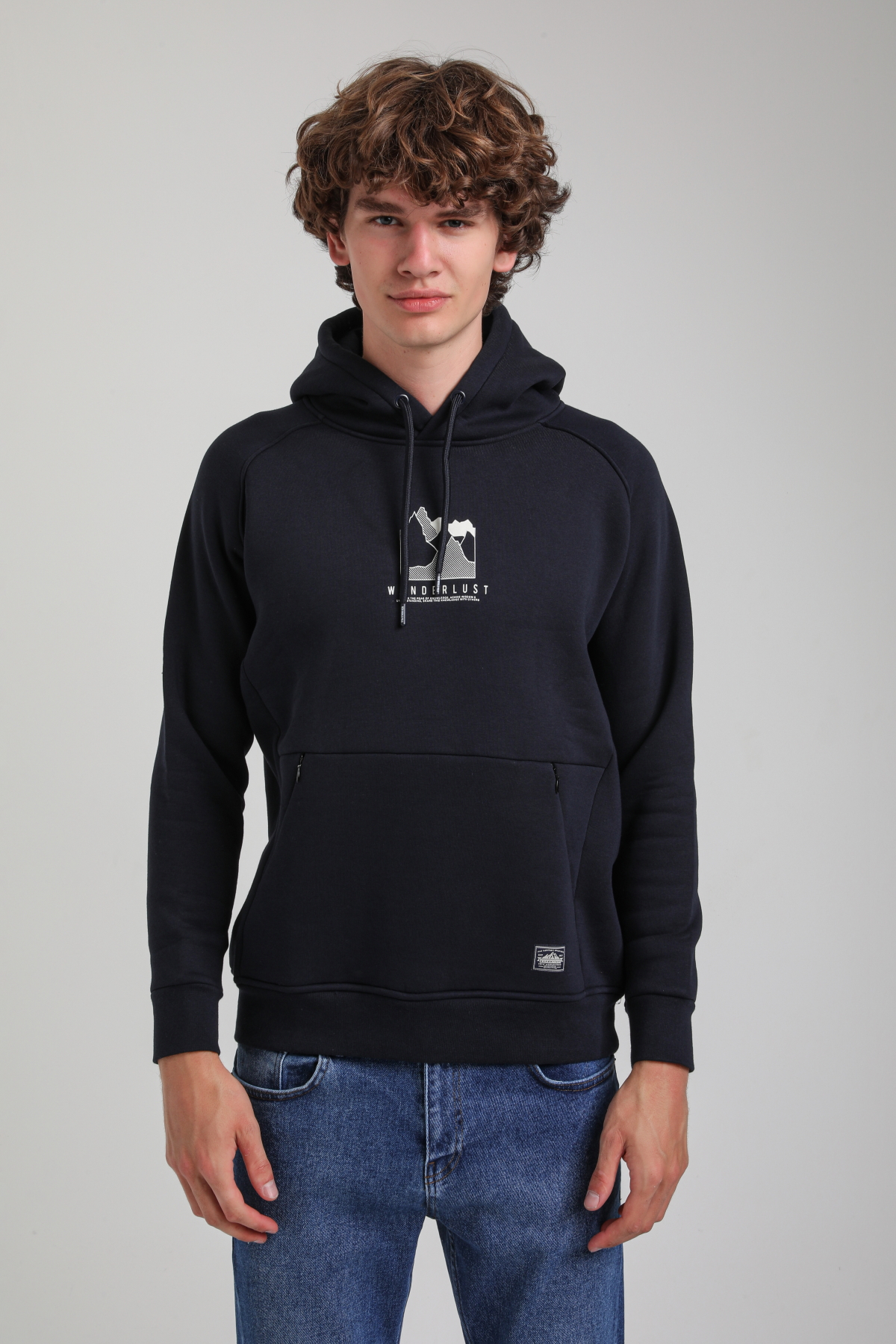 Kapüşonlu Lacivert Slim Fit Hoodie 23FWM64042