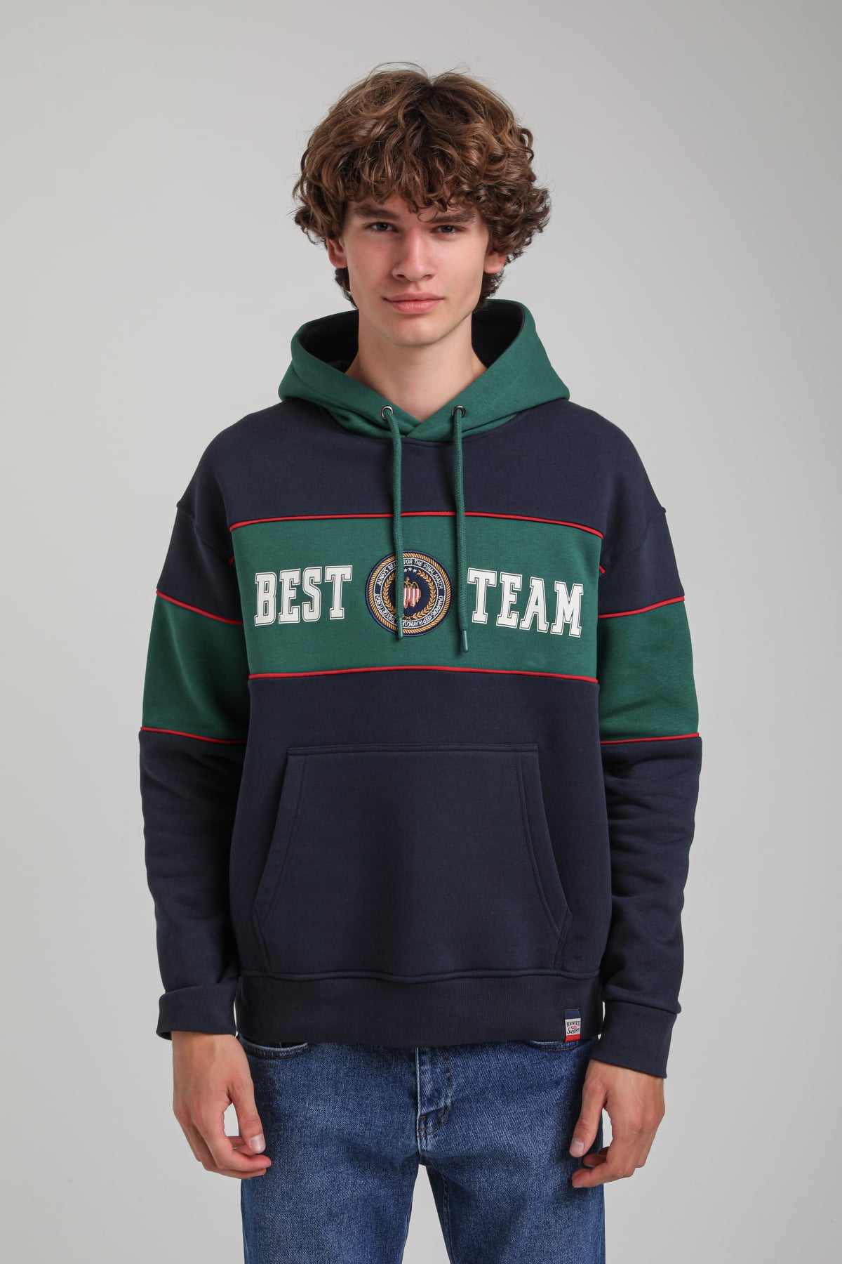Kapüşonlu Lacivert Slim Fit Hoodie 23FWM64056