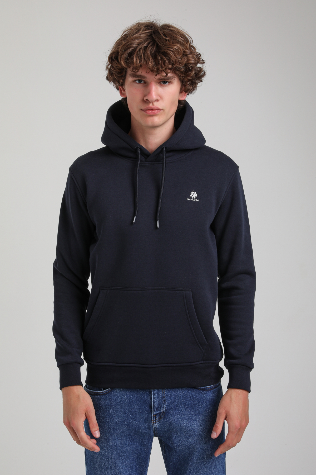 Kapüşonlu Lacivert Slim Fit Hoodie 23FWM64069