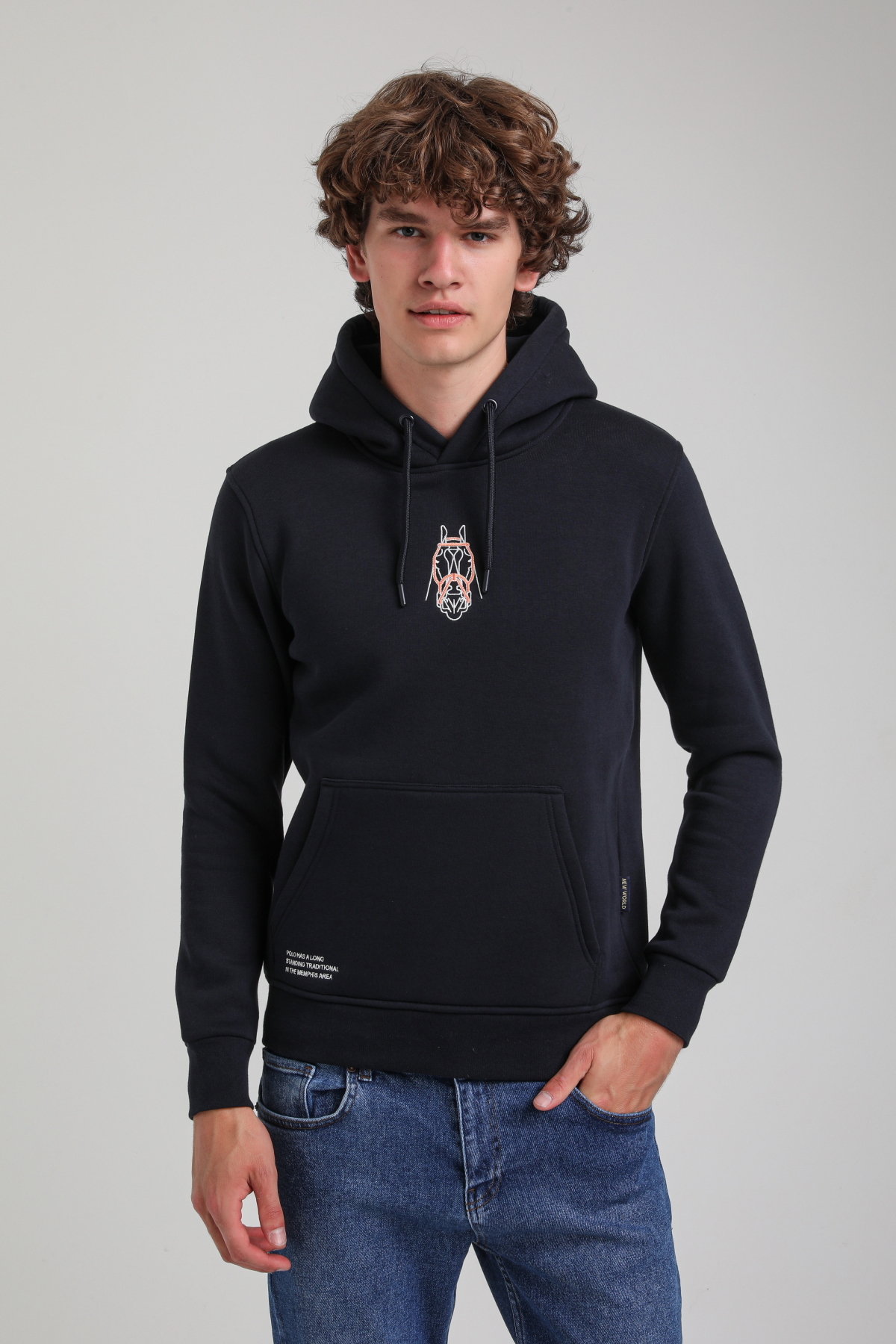 Kapüşonlu Lacivert Slim Fit Hoodie 23FWM64046
