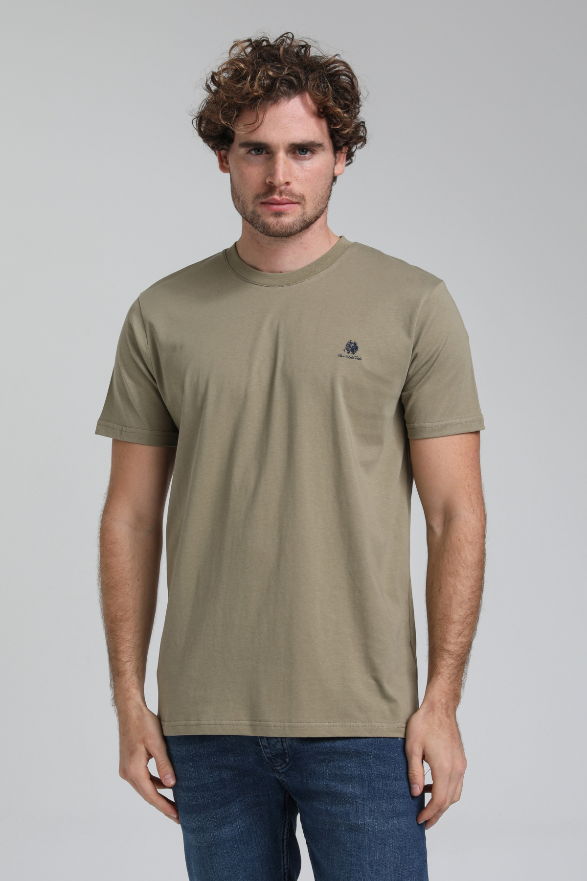 New World Polo Bisiklet Yaka Açık Haki Regular Custom Tişört 23SSM20311