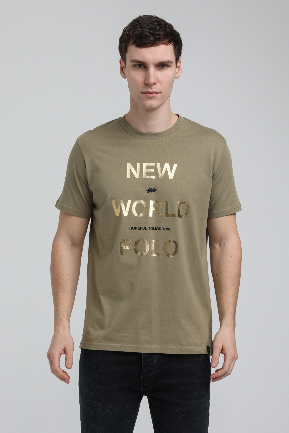 New World Polo Bisiklet Yaka Açık Haki Slim Fit Tişört 23SSM20298