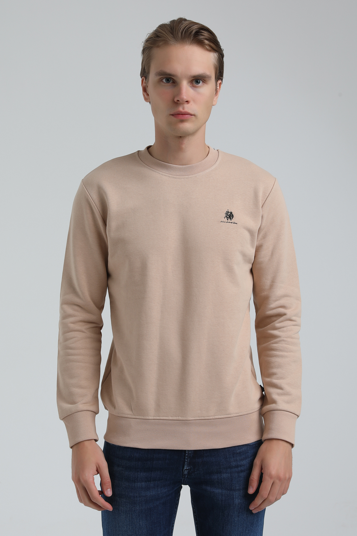 New World Polo Bisiklet Yaka Bej Regular Sweatshirt 22FWM60115