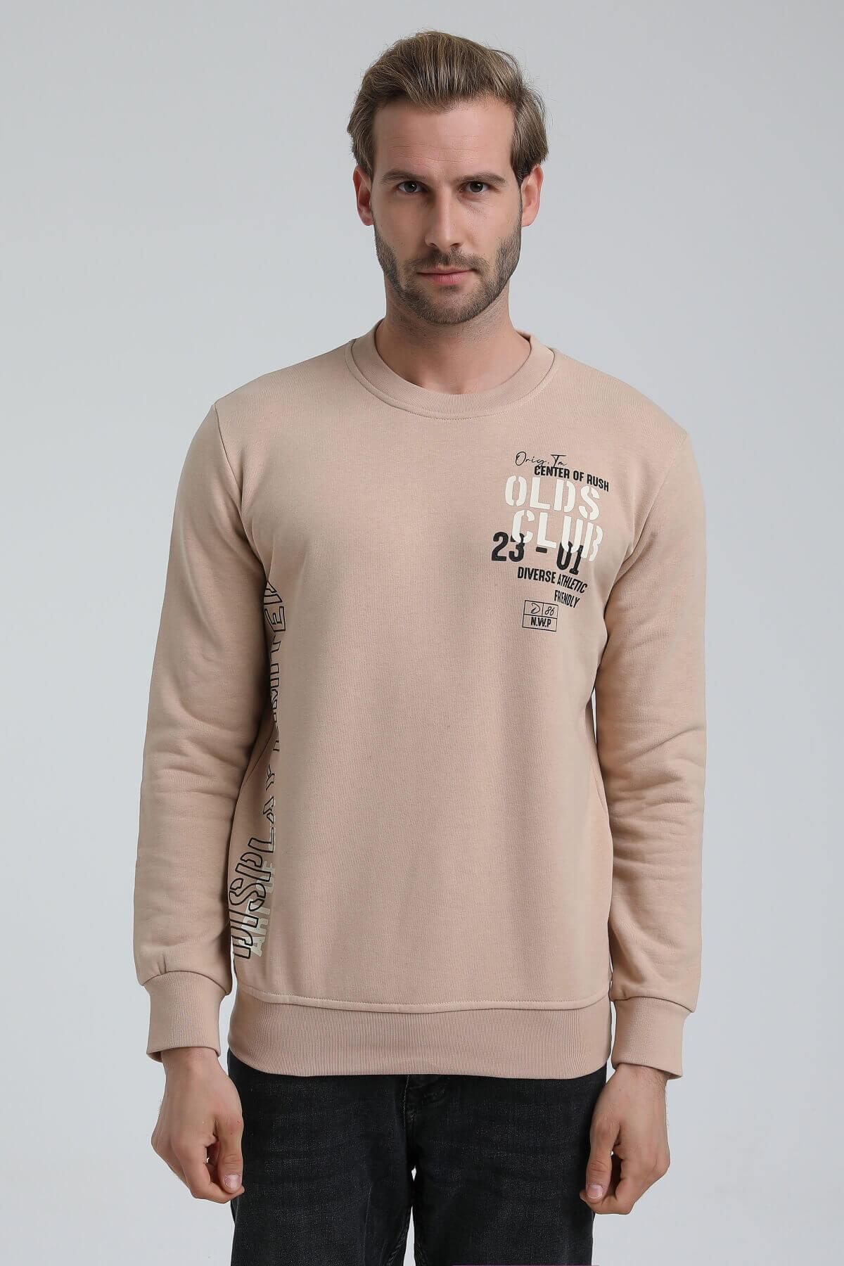 New World Polo Bisiklet Yaka Bej Slim Fit Sweatshirt 22FWM60122
