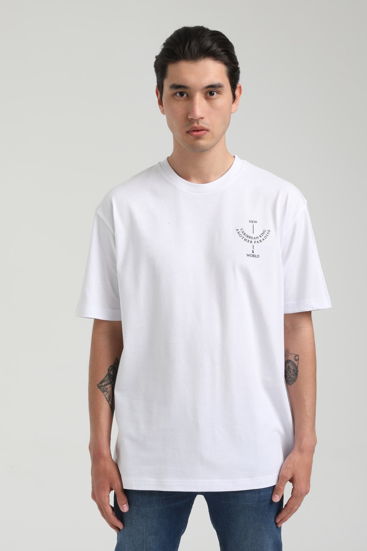 New World Polo Bisiklet Yaka Beyaz Oversize Tişört 22.01.T4.007