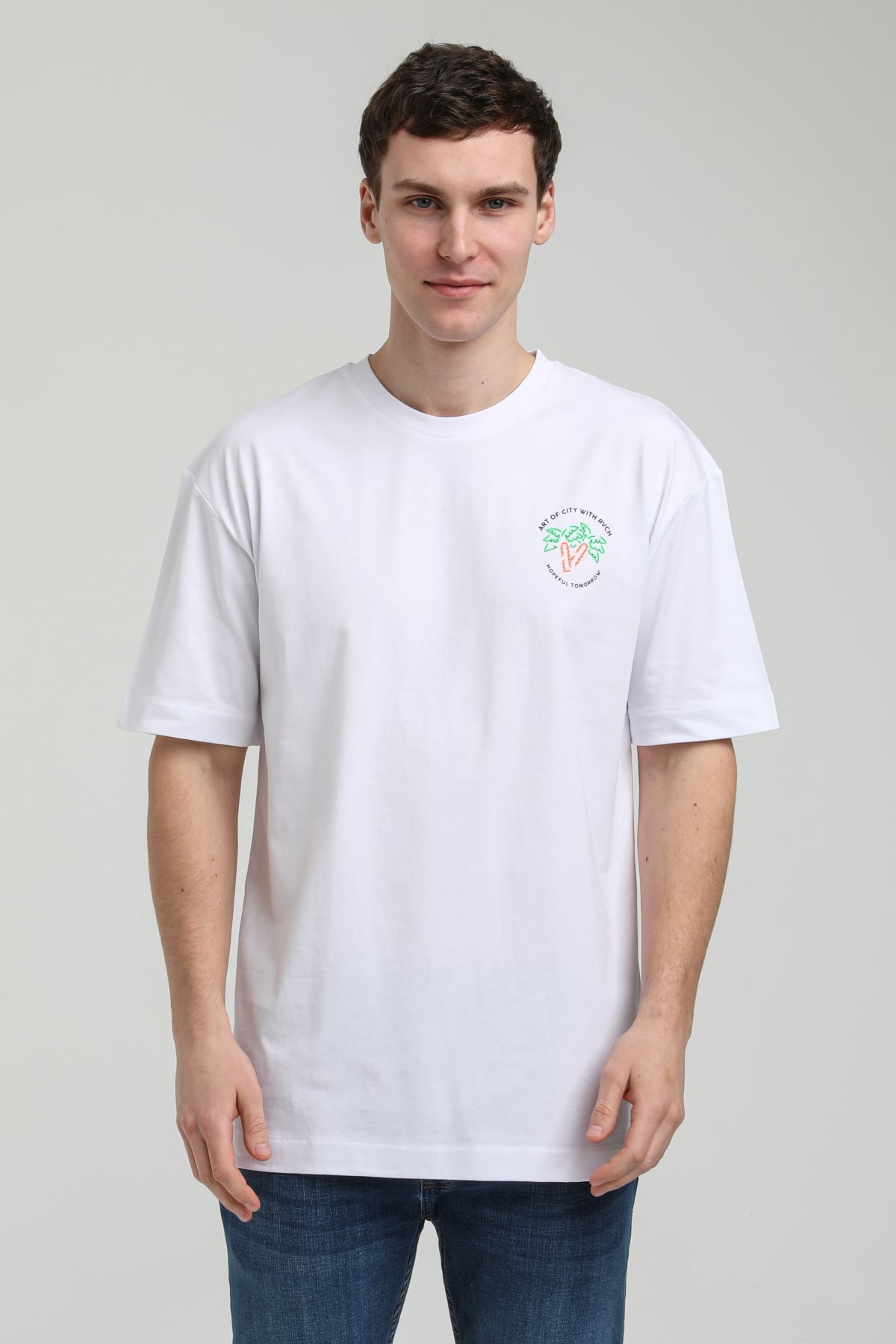 New World Polo Bisiklet Yaka Beyaz Oversize Tişört 23SSM20336