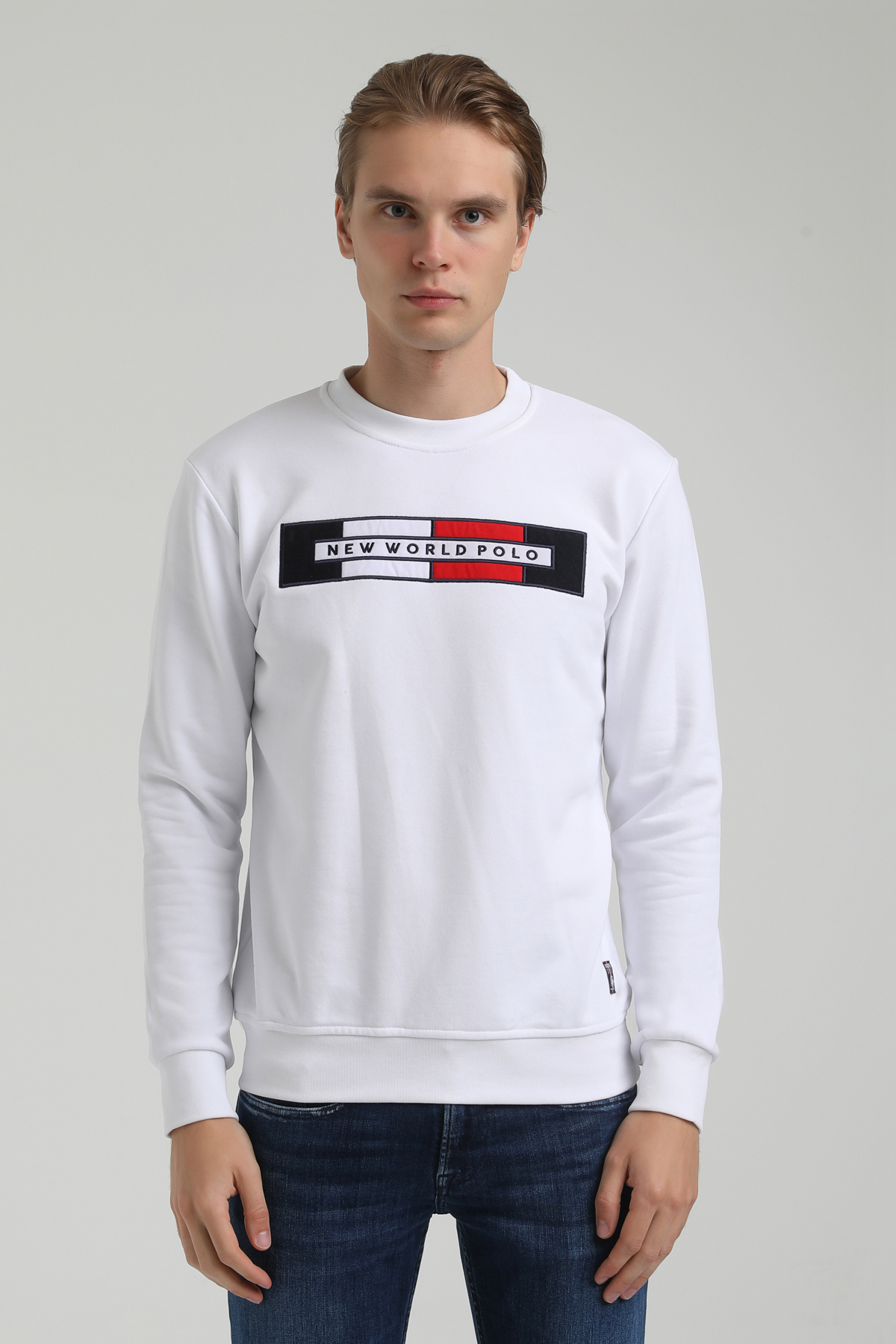 New World Polo Bisiklet Yaka Beyaz Regular Sweatshirt 22FWM60124