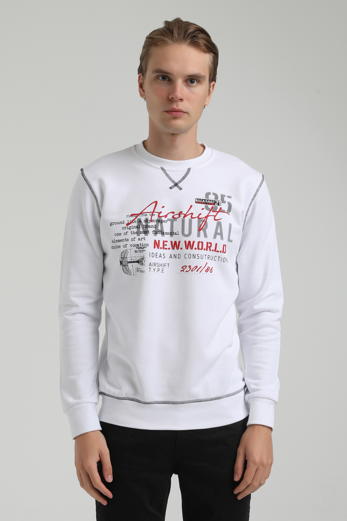 New World Polo Bisiklet Yaka Beyaz Regular Sweatshirt 22FWM60121