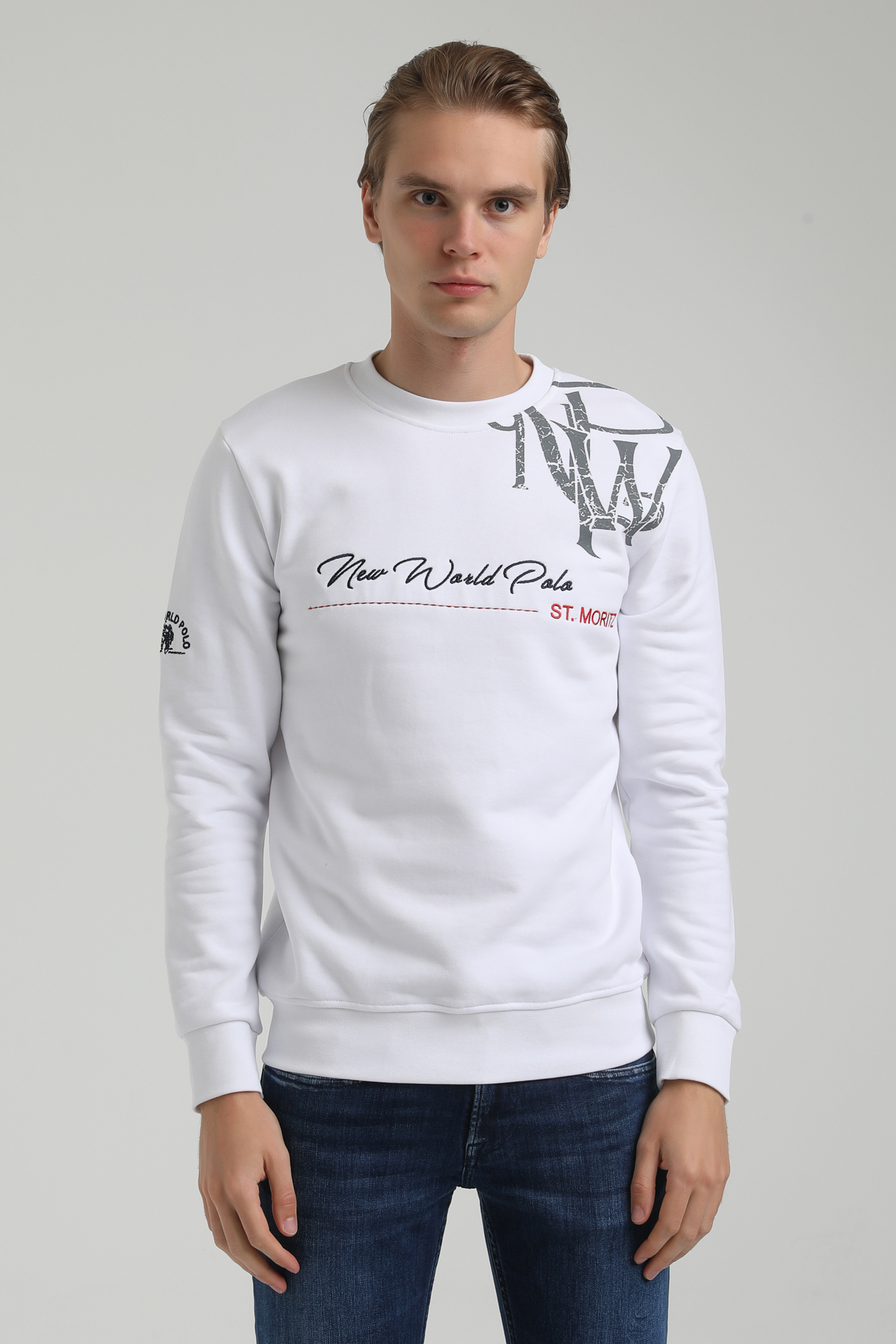 New World Polo Bisiklet Yaka Beyaz Regular Sweatshirt 22FWM60139
