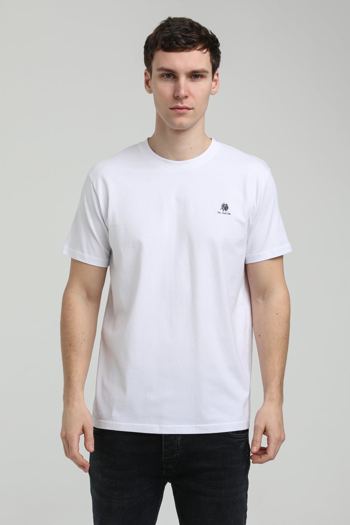 New World Polo Bisiklet Yaka Beyaz Regular Custom Tişört 23SSM20311