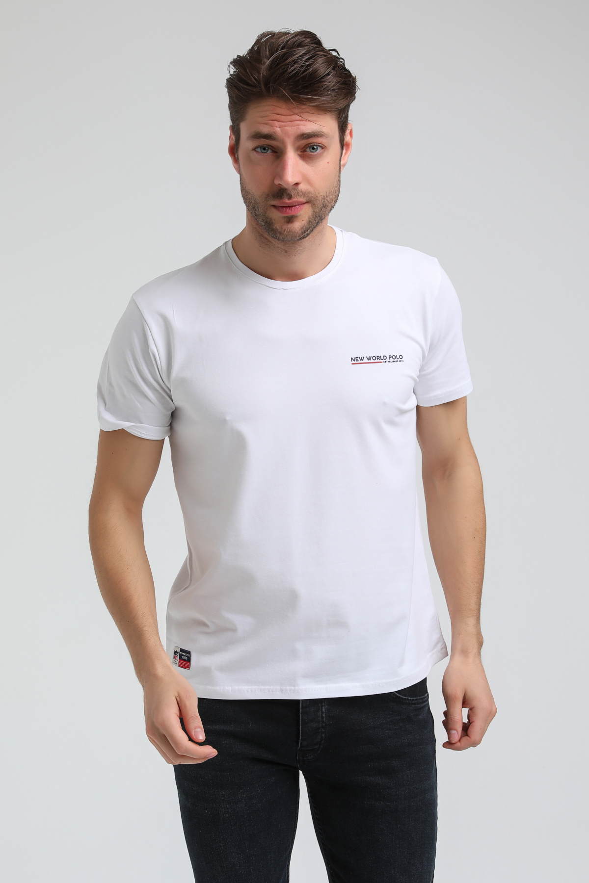 New World Polo Bisiklet Yaka Beyaz Regular Custom Tişört 23SSM20353
