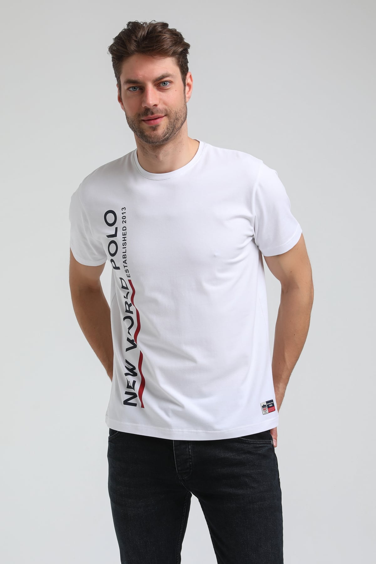 New World Polo Bisiklet Yaka Beyaz Regular Custom Tişört 23SSM20354