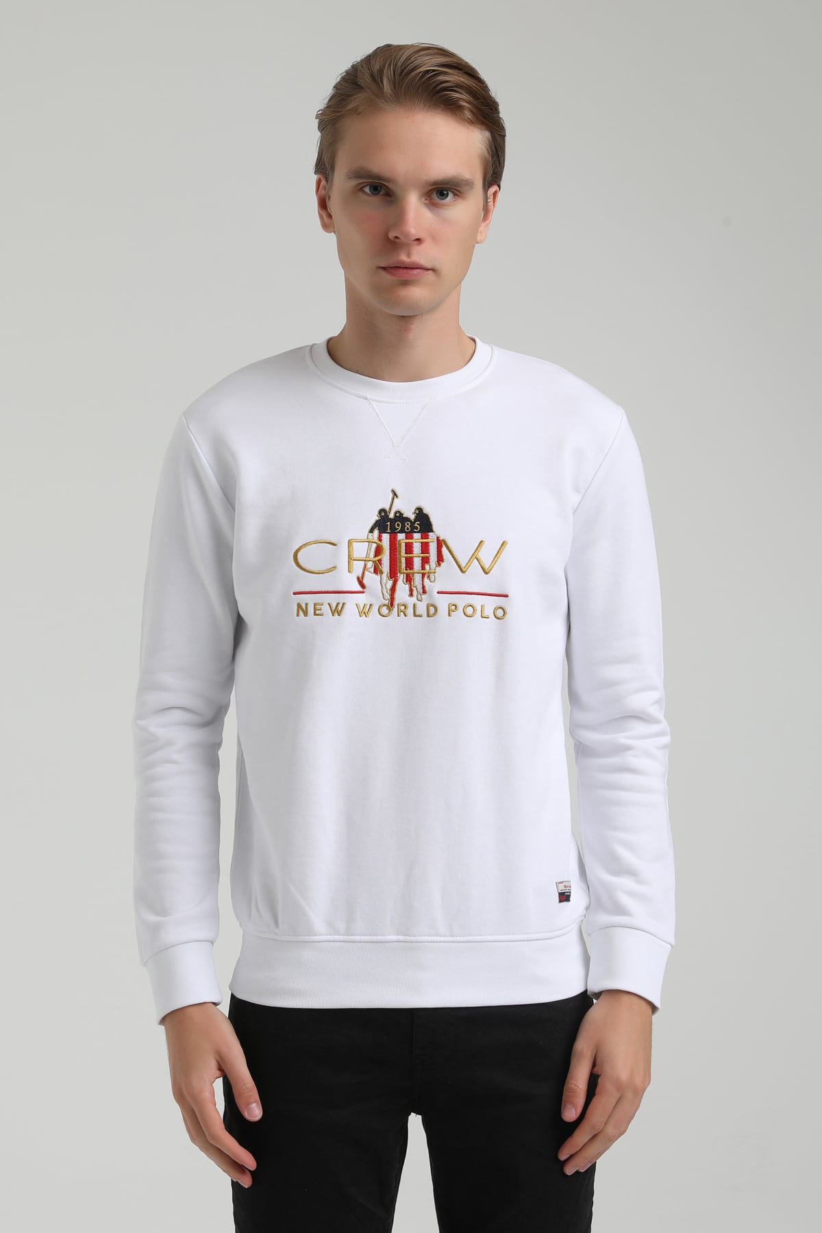 New World Polo Bisiklet Yaka Beyaz Regular Sweatshirt 22FWM60116