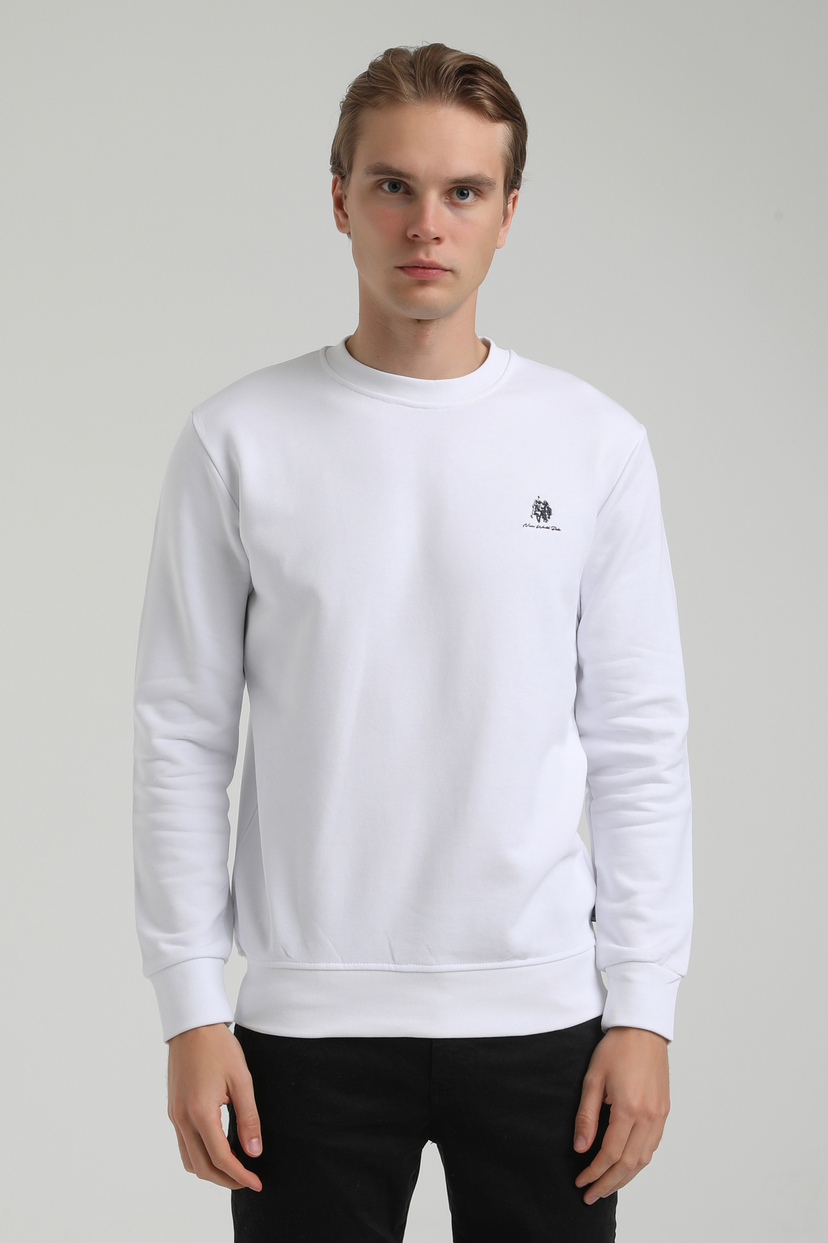 New World Polo Bisiklet Yaka Beyaz Regular Sweatshirt 22FWM60115