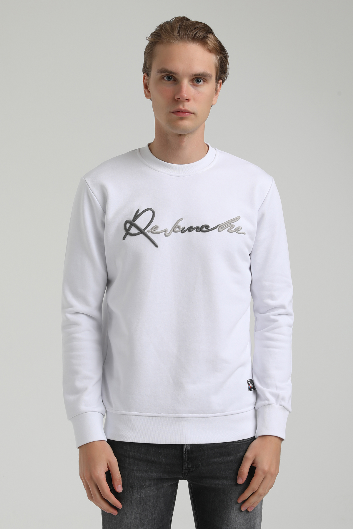 New World Polo Bisiklet Yaka Beyaz Regular Sweatshirt 22FWM60128