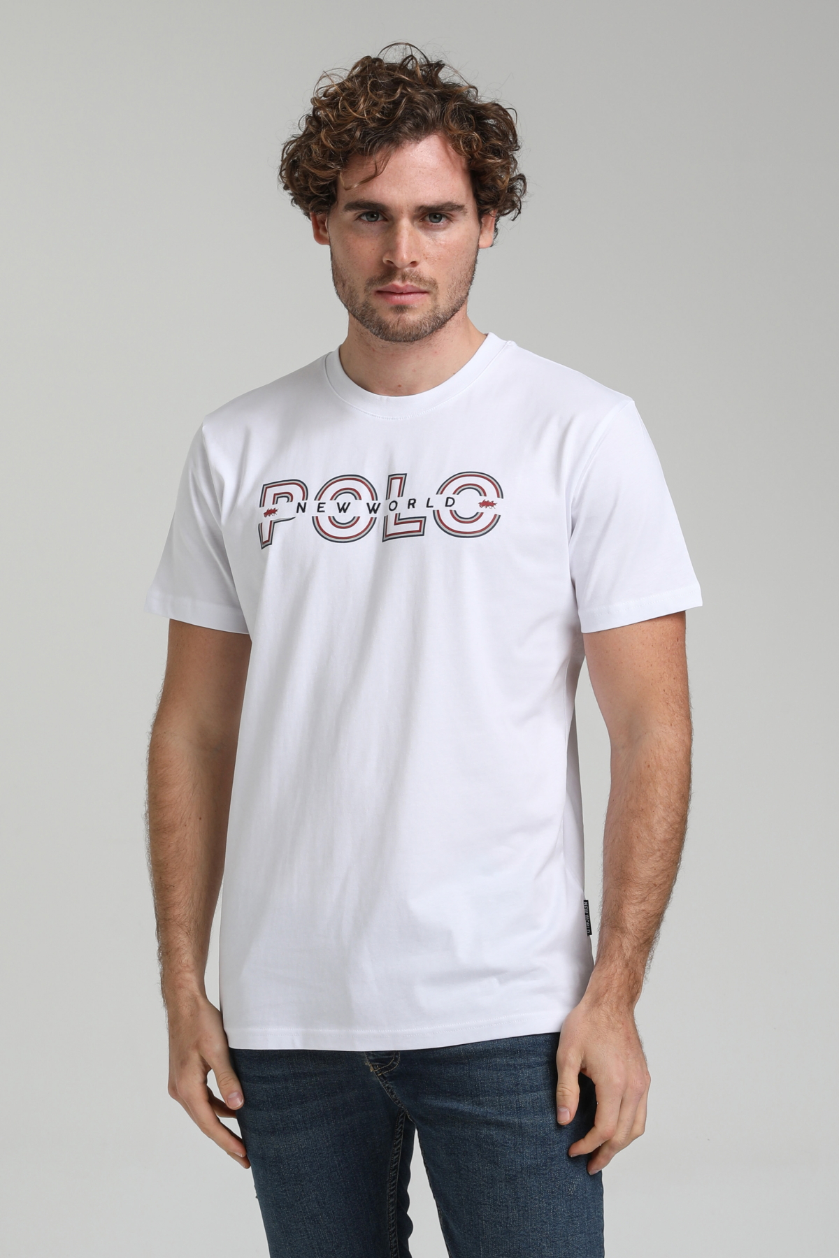 New World Polo Bisiklet Yaka Beyaz Regular Custom Tişört 23SSM20302