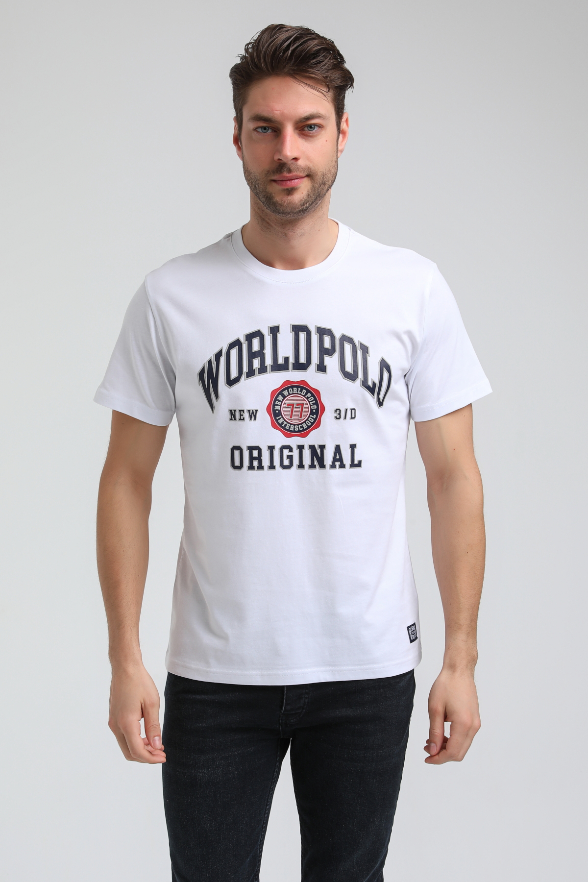 New World Polo Bisiklet Yaka Beyaz Regular Custom Tişört 23SSM20306