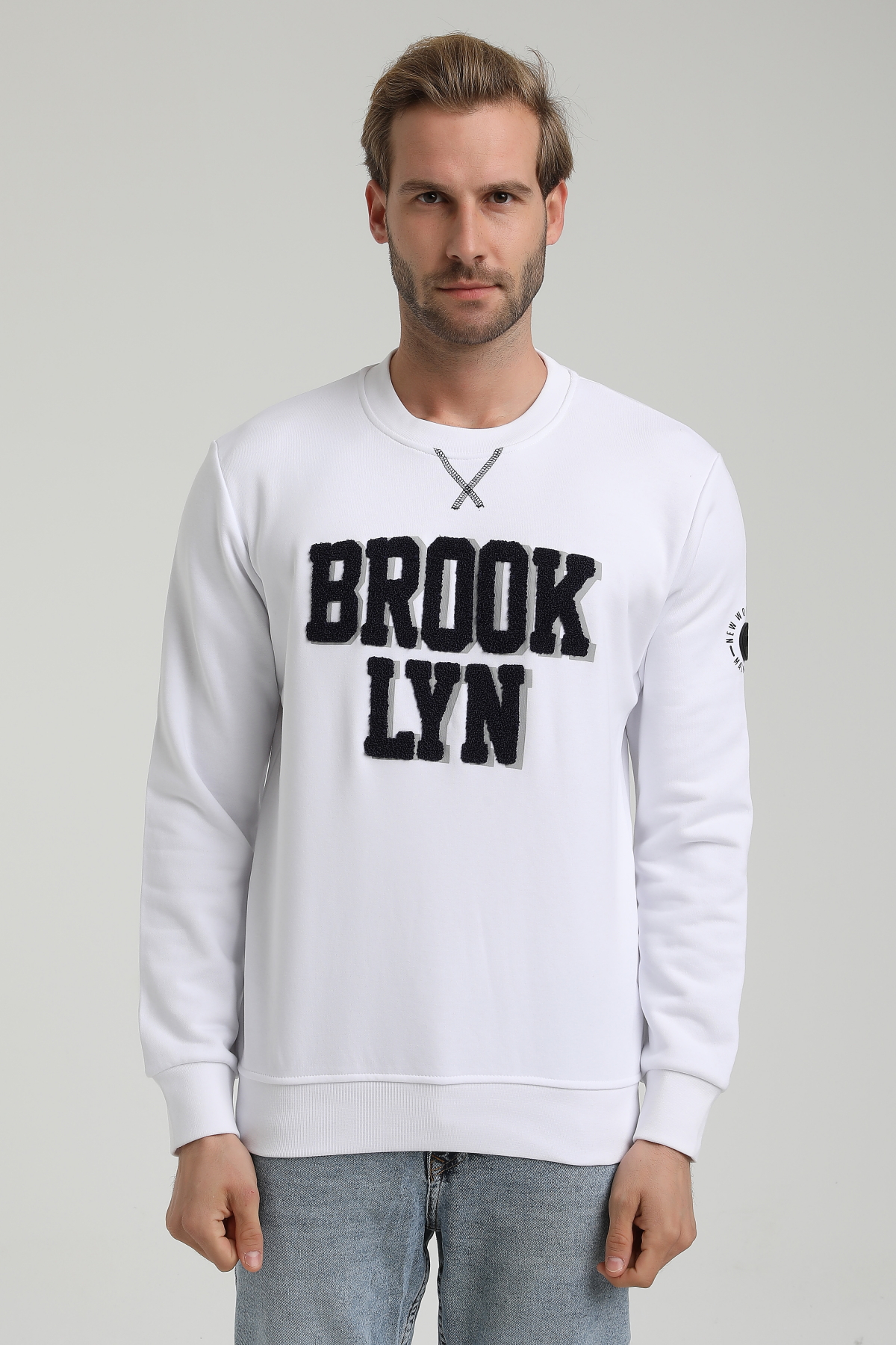 New World Polo Bisiklet Yaka Beyaz Slim Fit Sweatshirt 22FWM60120
