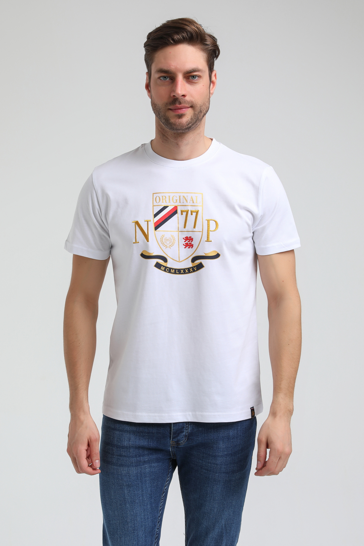 New World Polo Bisiklet Yaka Beyaz Slim Fit Tişört 23SSM20313
