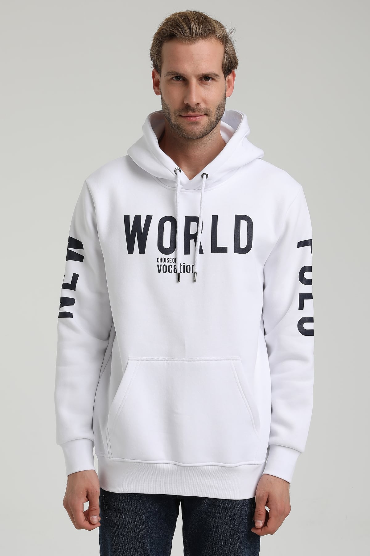 New World Polo Bisiklet Yaka Beyaz Slim Fit Sweatshirt 22FWM64035