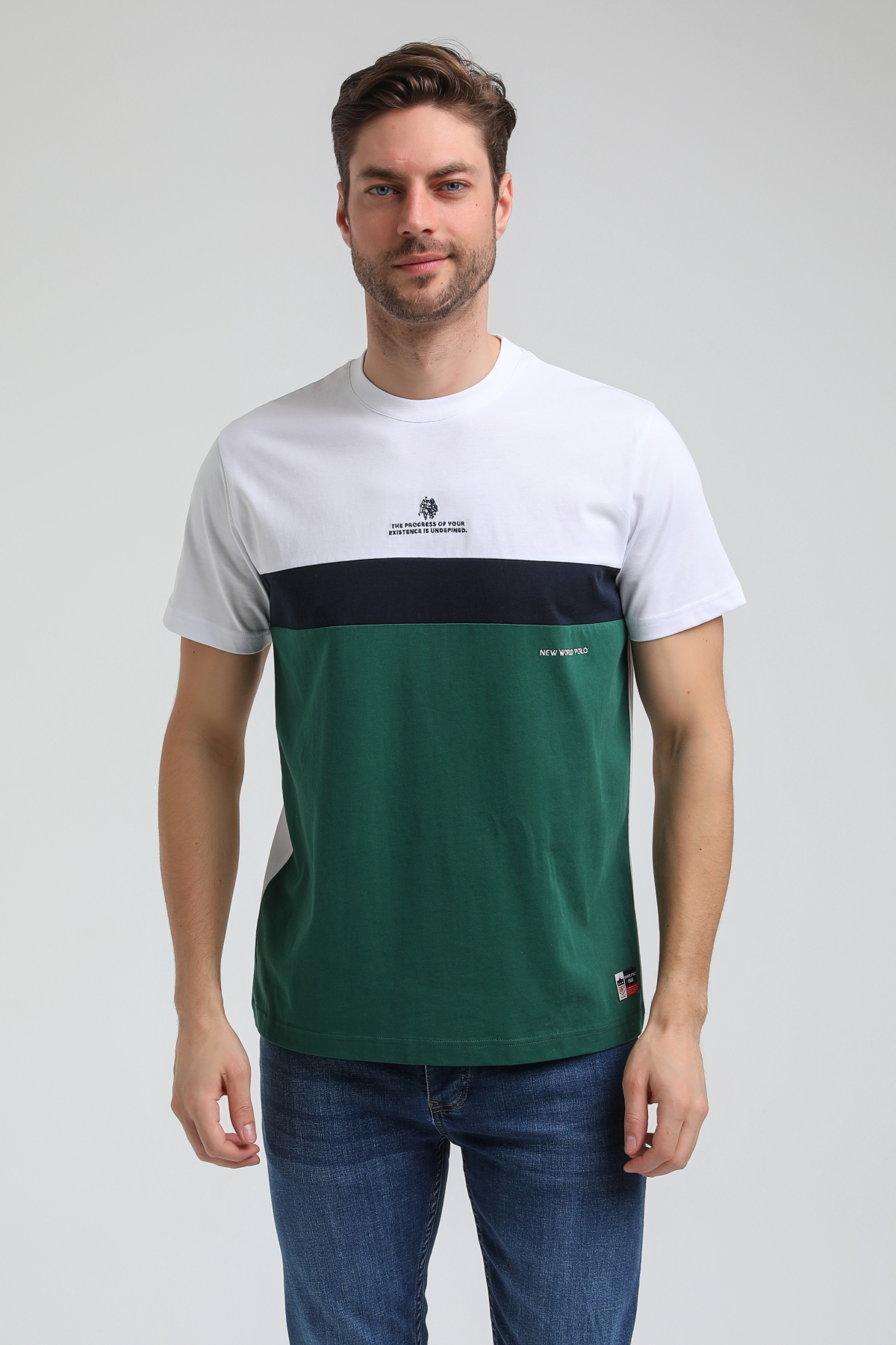 New World Polo Bisiklet Yaka Beyaz Slim Fit Tişört 23SSM20319