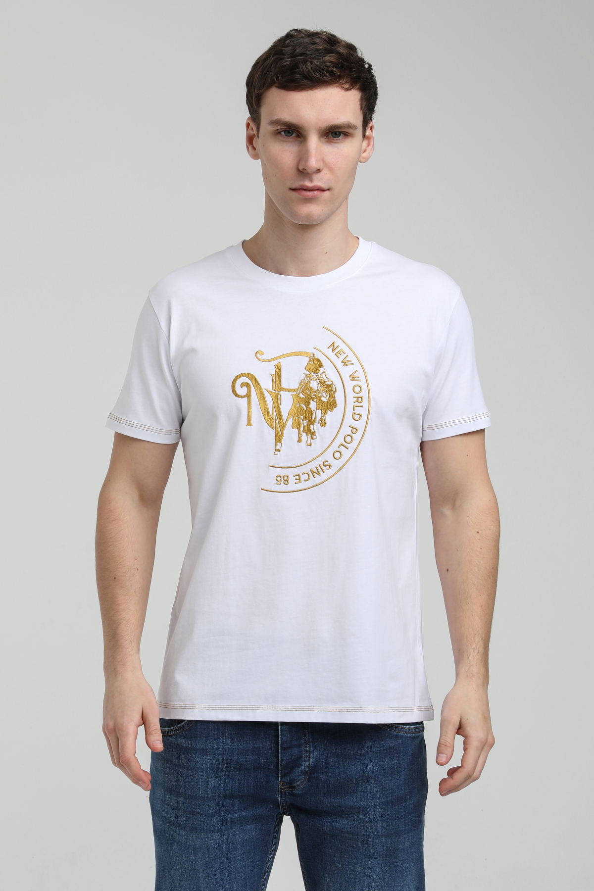 New World Polo Bisiklet Yaka Beyaz Slim Fit Tişört 23SSM20293