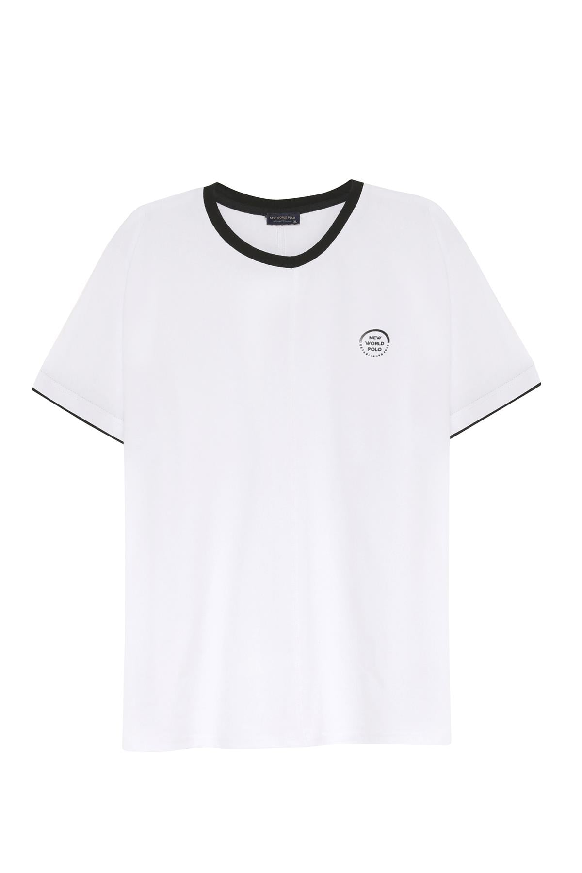 New World Polo Bisiklet Yaka Beyaz Slim Fit Tişört 23SSM20359